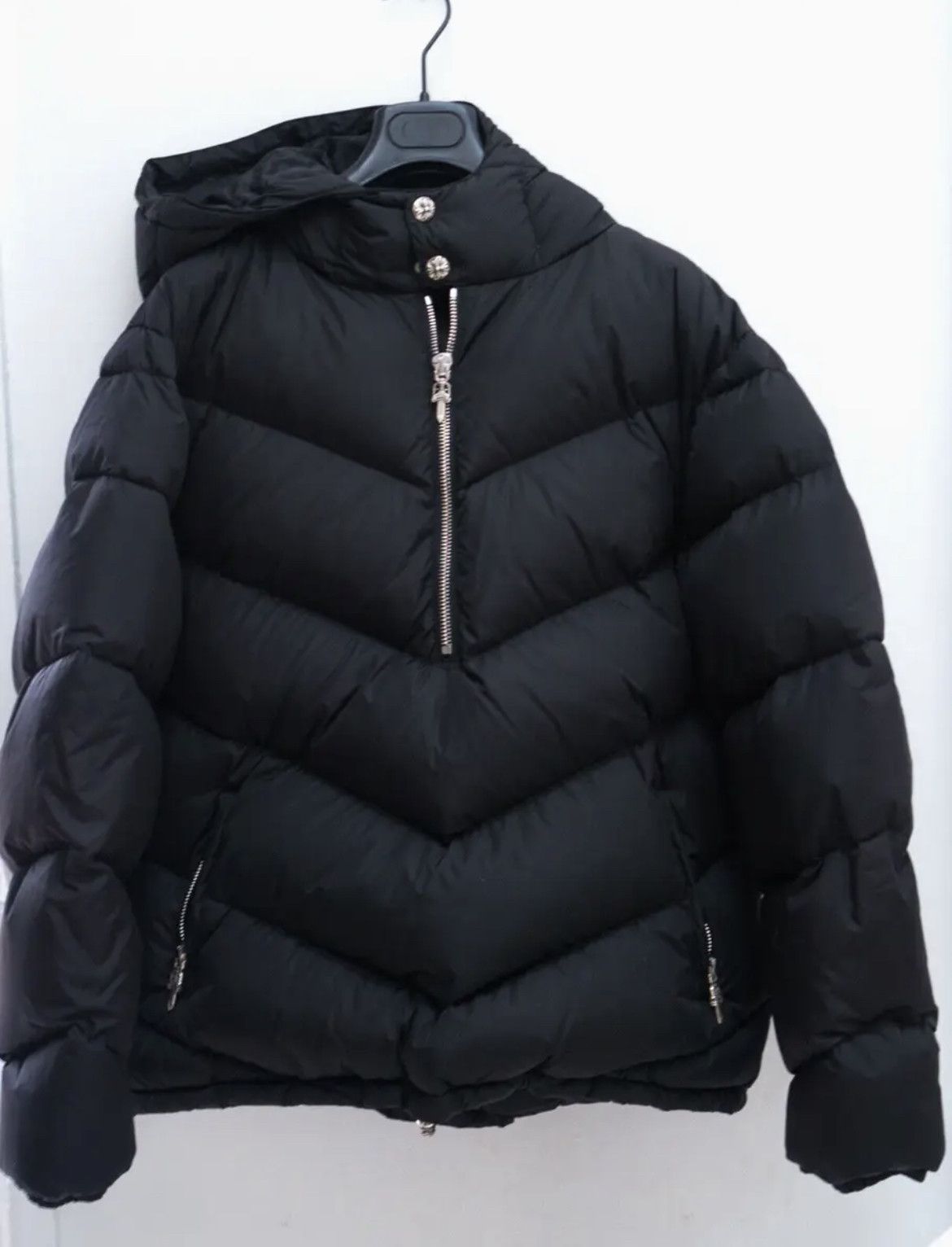 Chrome Hearts Chrome Hearts Black Hoodie Puffer Coat with Dagger Zippers Grailed