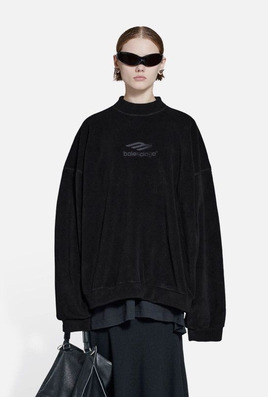 image of Fw22 Balenciaga 3B Fleece Logo Embossed Mockneck Sweatshirt in Black, Men's (Size Small)