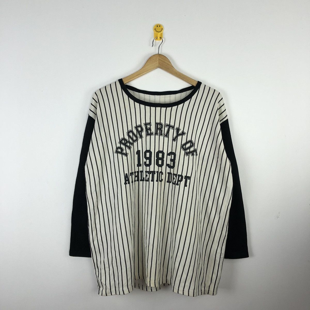 image of Vintage 1983 By Property Of Athletic Dept Sweatshirt in Striped Black White, Men's (Size Large)