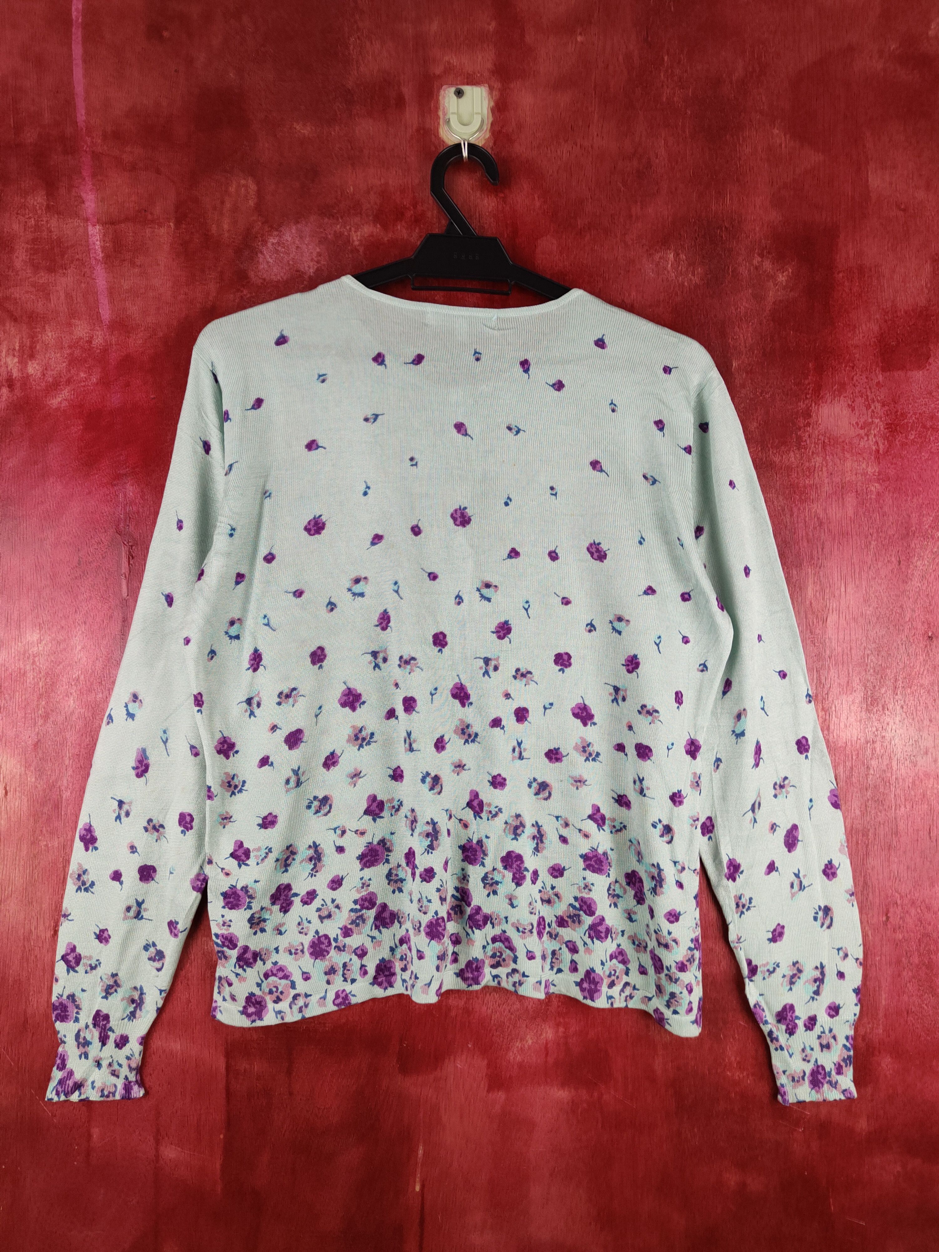 Japanese Brand × Vintage Intime Green/Purple Flowers Knitwear Cardigan #S1126 Size L / US 10 / IT 46 - 7 Thumbnail
