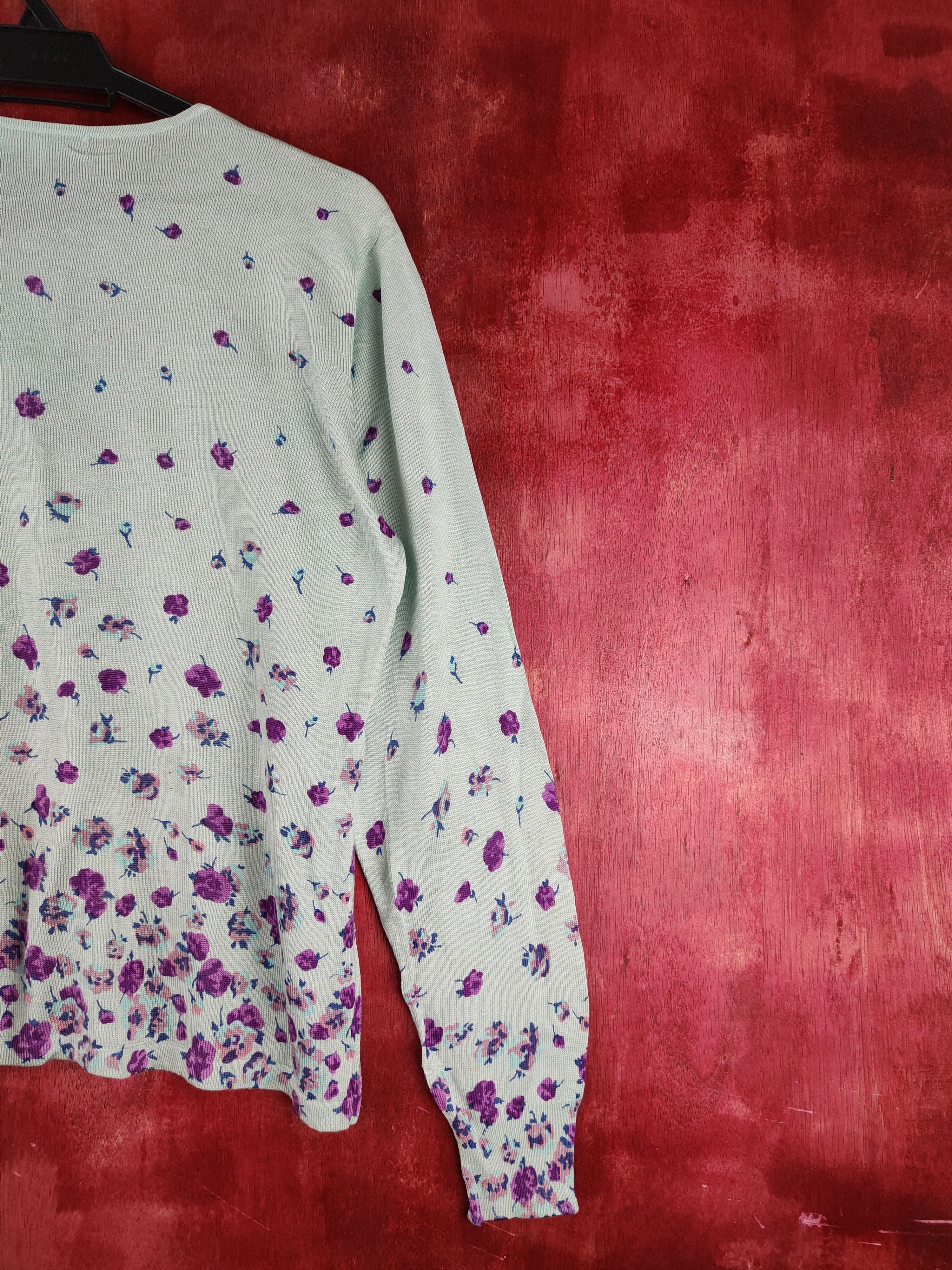 Japanese Brand × Vintage Intime Green/Purple Flowers Knitwear Cardigan #S1126 Size L / US 10 / IT 46 - 9 Thumbnail