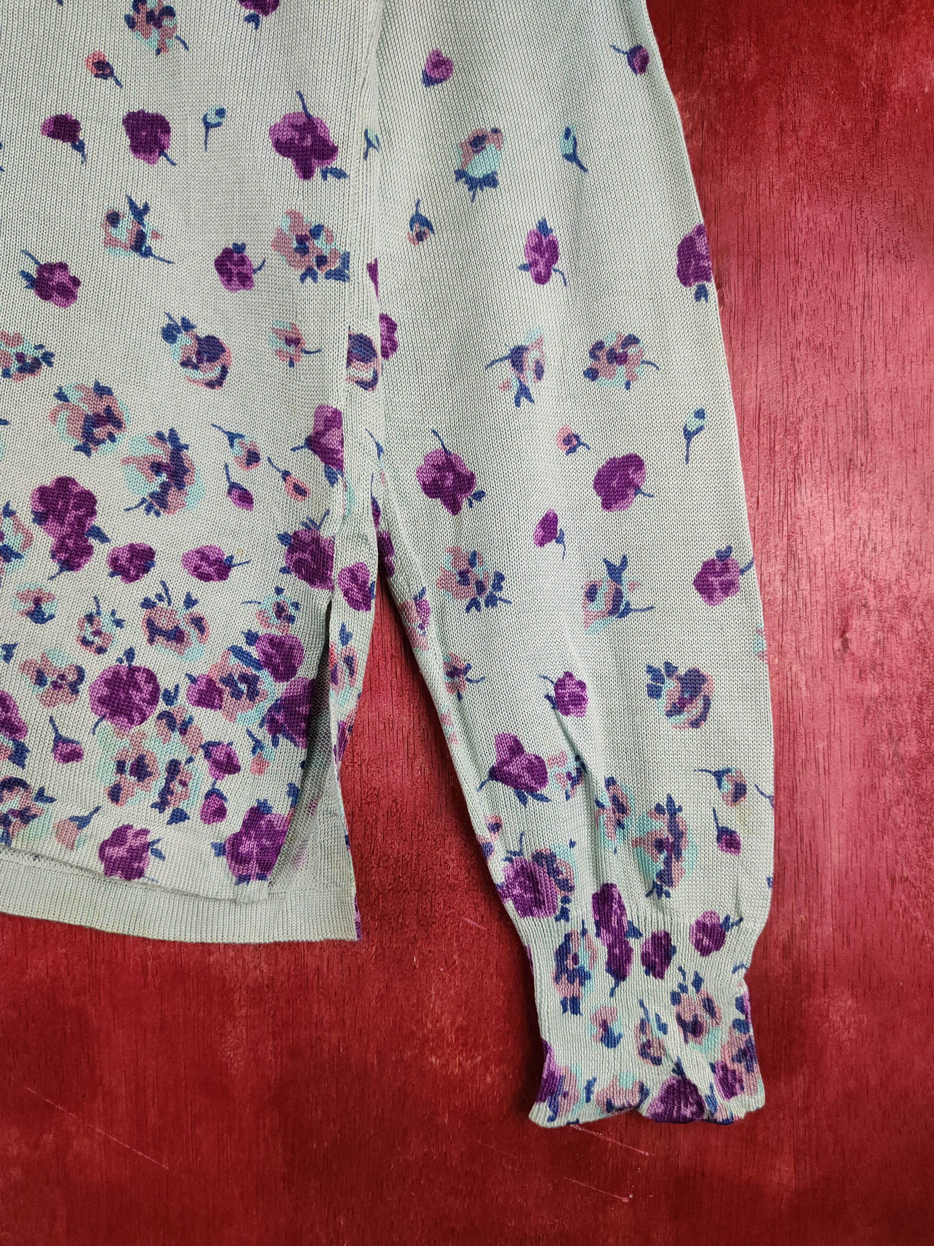 Japanese Brand × Vintage Intime Green/Purple Flowers Knitwear Cardigan #S1126 Size L / US 10 / IT 46 - 6 Thumbnail