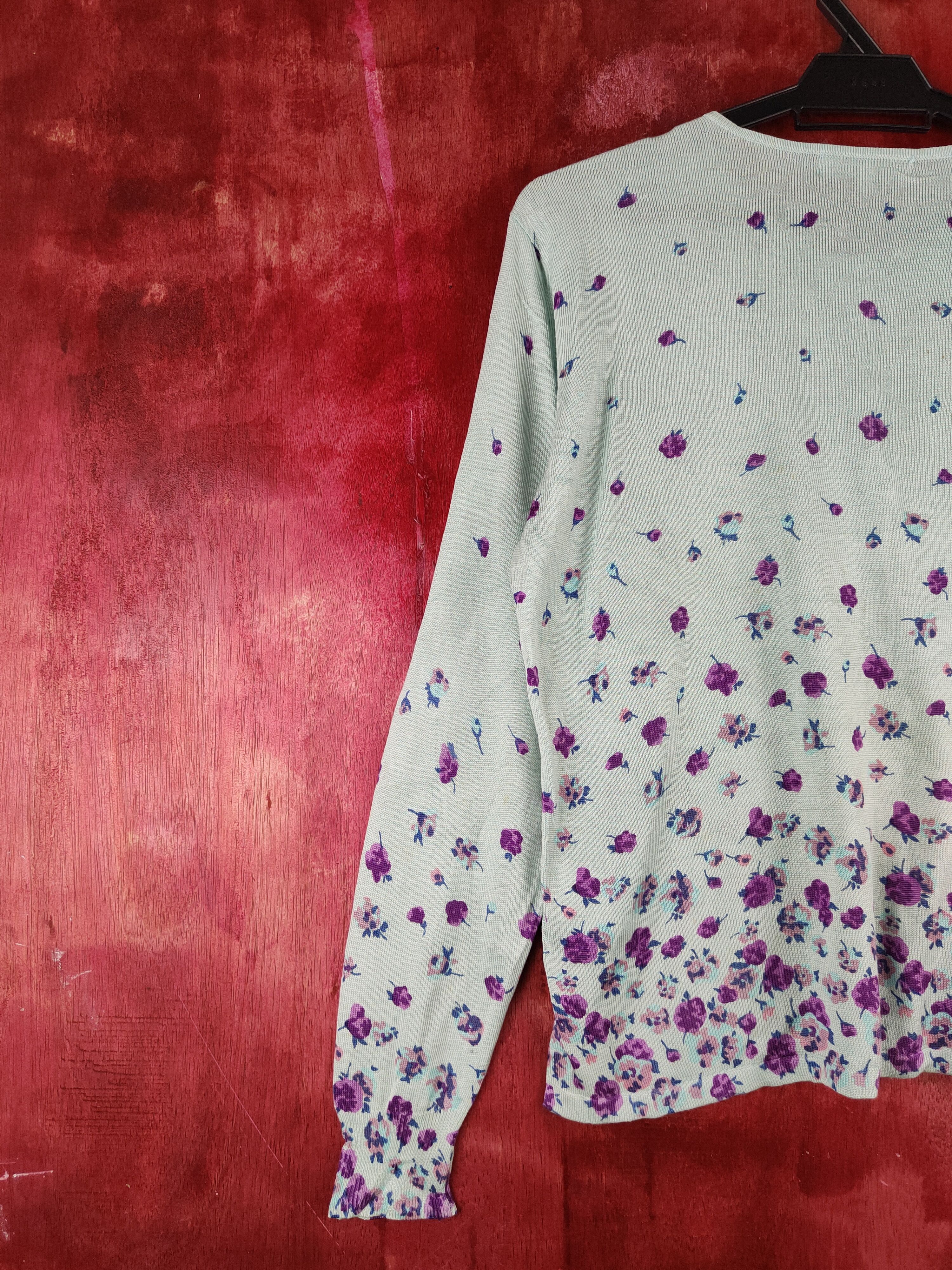 Japanese Brand × Vintage Intime Green/Purple Flowers Knitwear Cardigan #S1126 Size L / US 10 / IT 46 - 8 Thumbnail