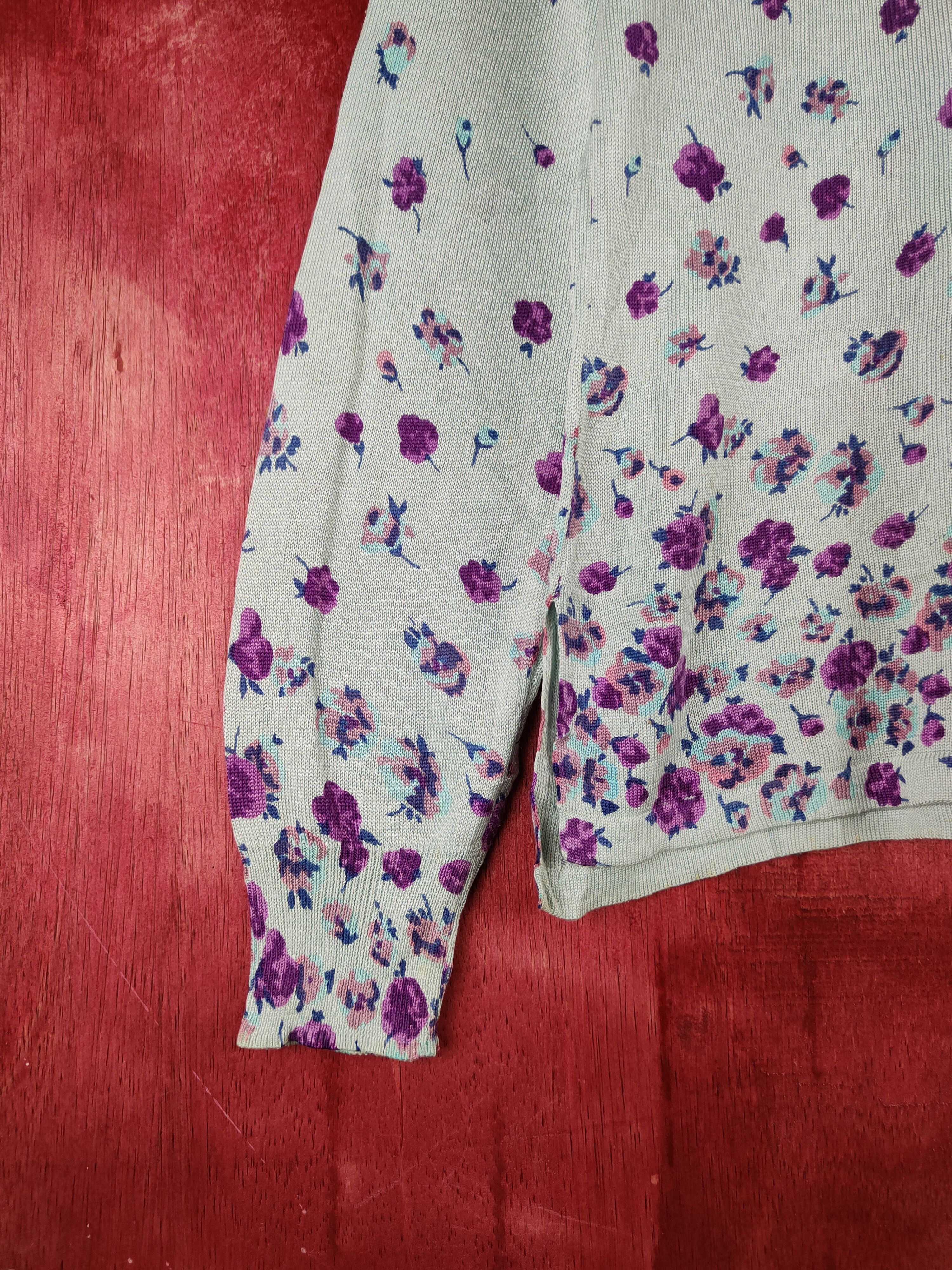 Japanese Brand × Vintage Intime Green/Purple Flowers Knitwear Cardigan #S1126 Size L / US 10 / IT 46 - 4 Thumbnail