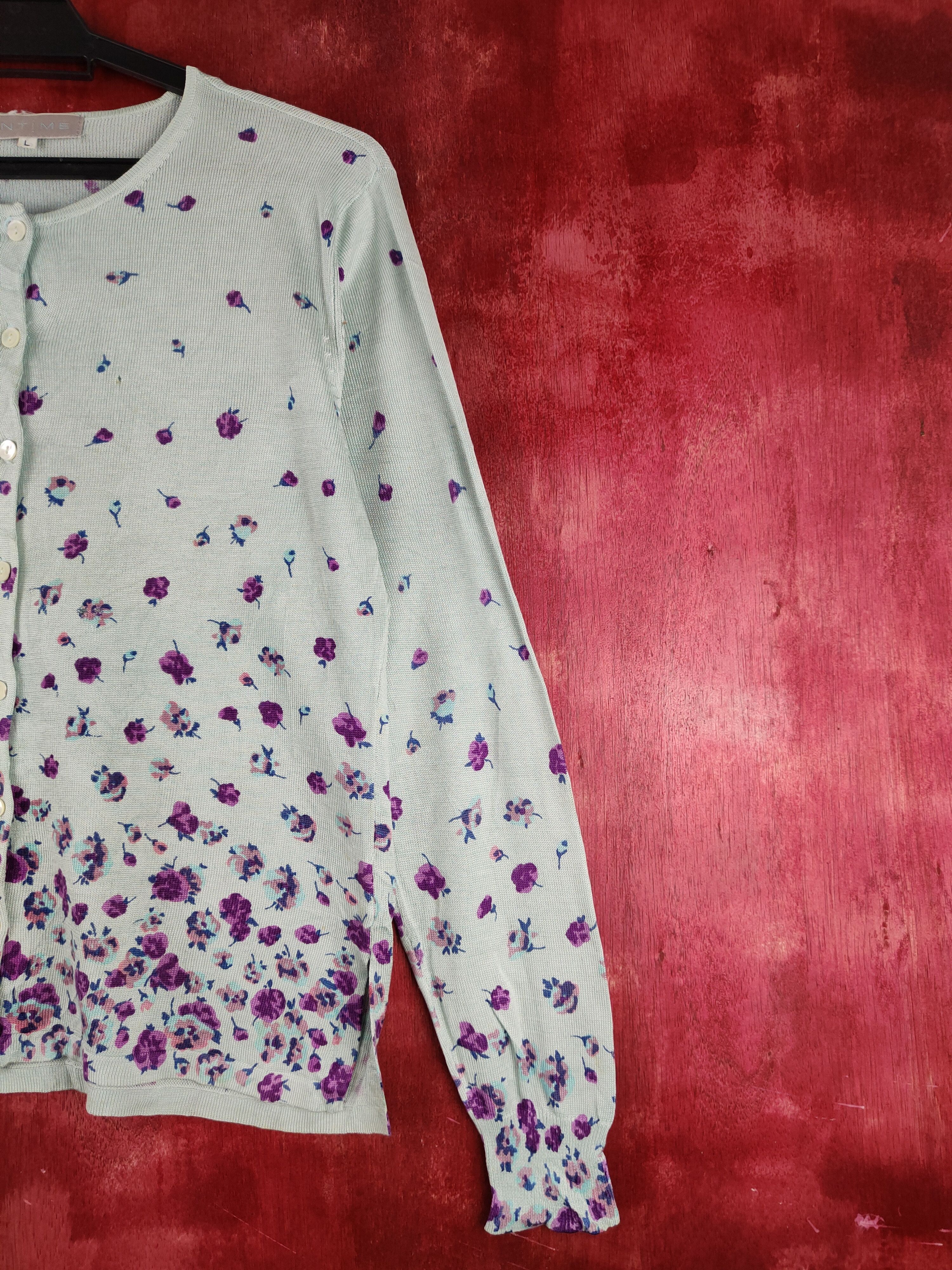 Japanese Brand × Vintage Intime Green/Purple Flowers Knitwear Cardigan #S1126 Size L / US 10 / IT 46 - 5 Thumbnail