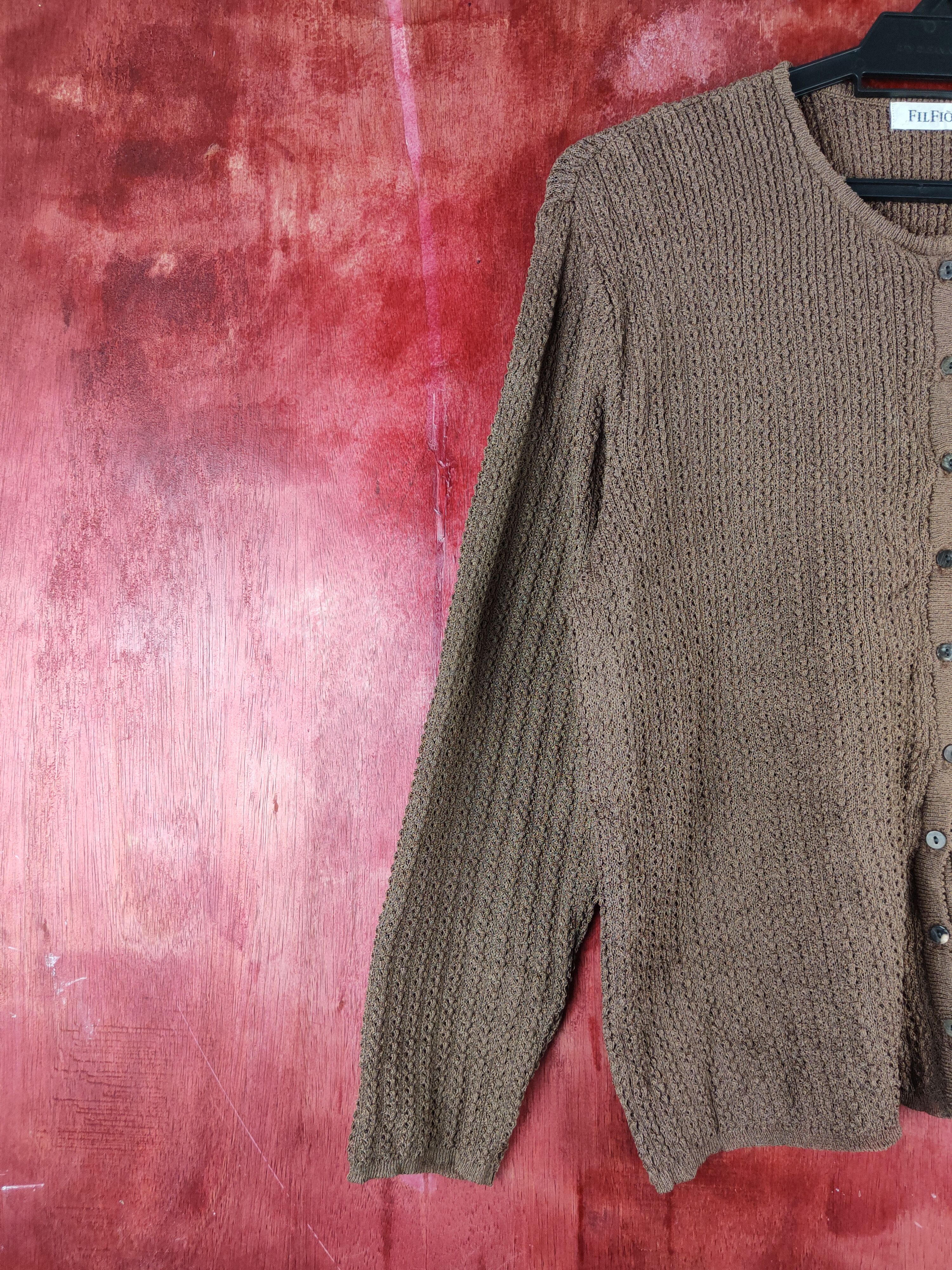 Japanese Brand Fil Fiōre Dark Brown Crochet Meshnet Knit Cardigan #S1127 Size M / US 6-8 / IT 42-44 - 3 Thumbnail