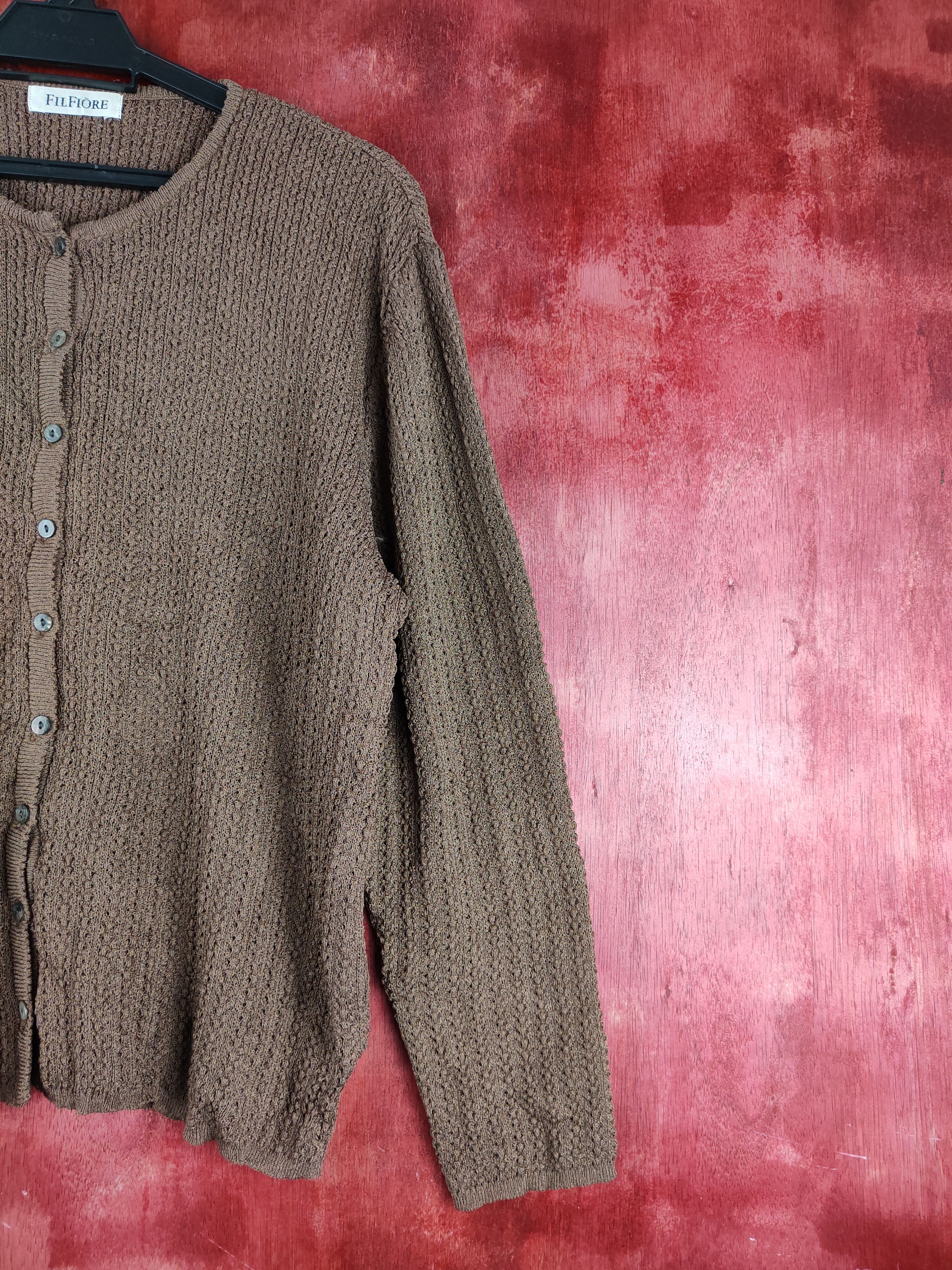 Japanese Brand Fil Fiōre Dark Brown Crochet Meshnet Knit Cardigan #S1127 Size M / US 6-8 / IT 42-44 - 5 Thumbnail