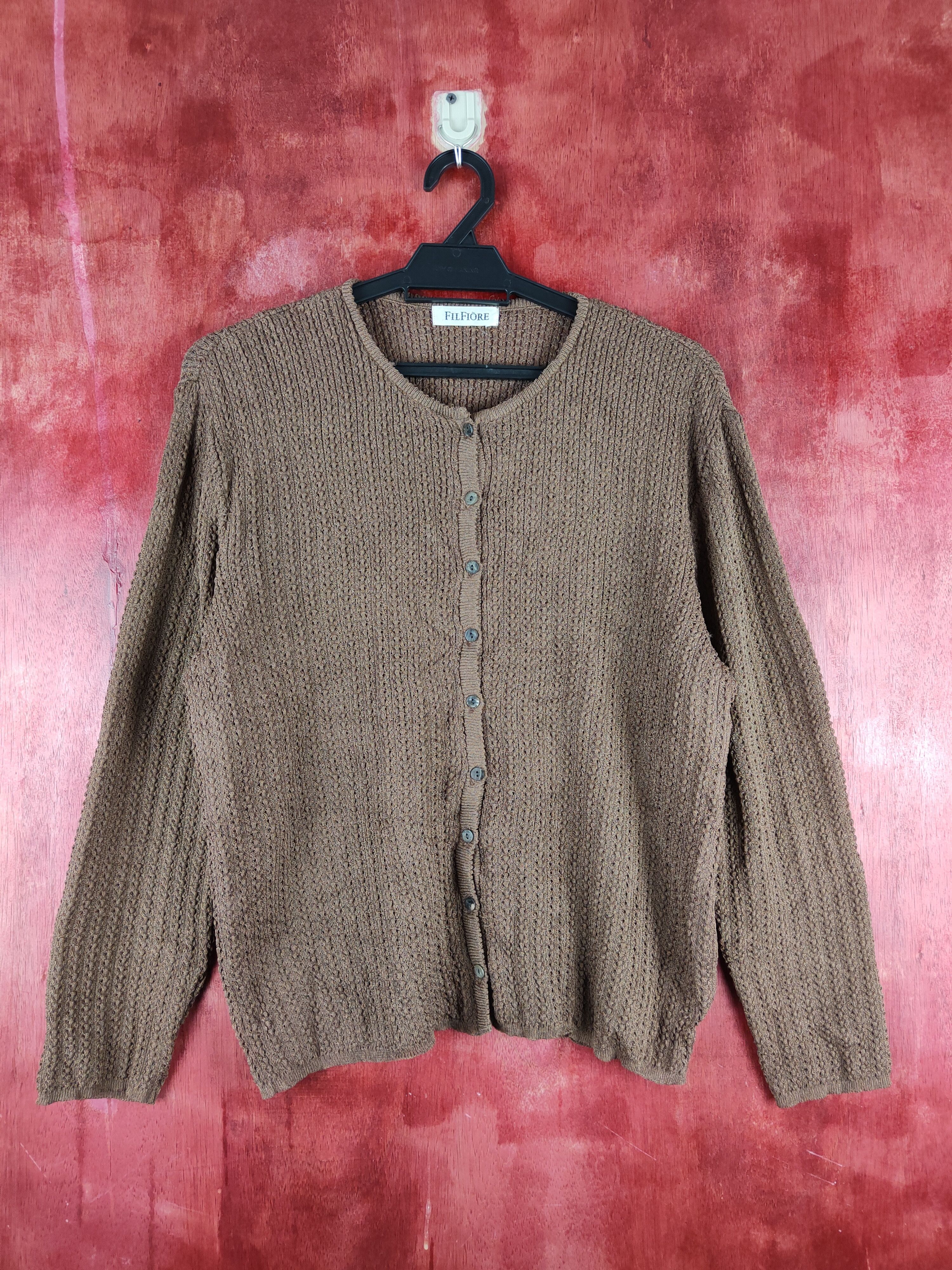 image of Fil Fiōre Dark Brown Crochet Meshnet Knit Cardigan S1127, Women's (Size Medium)