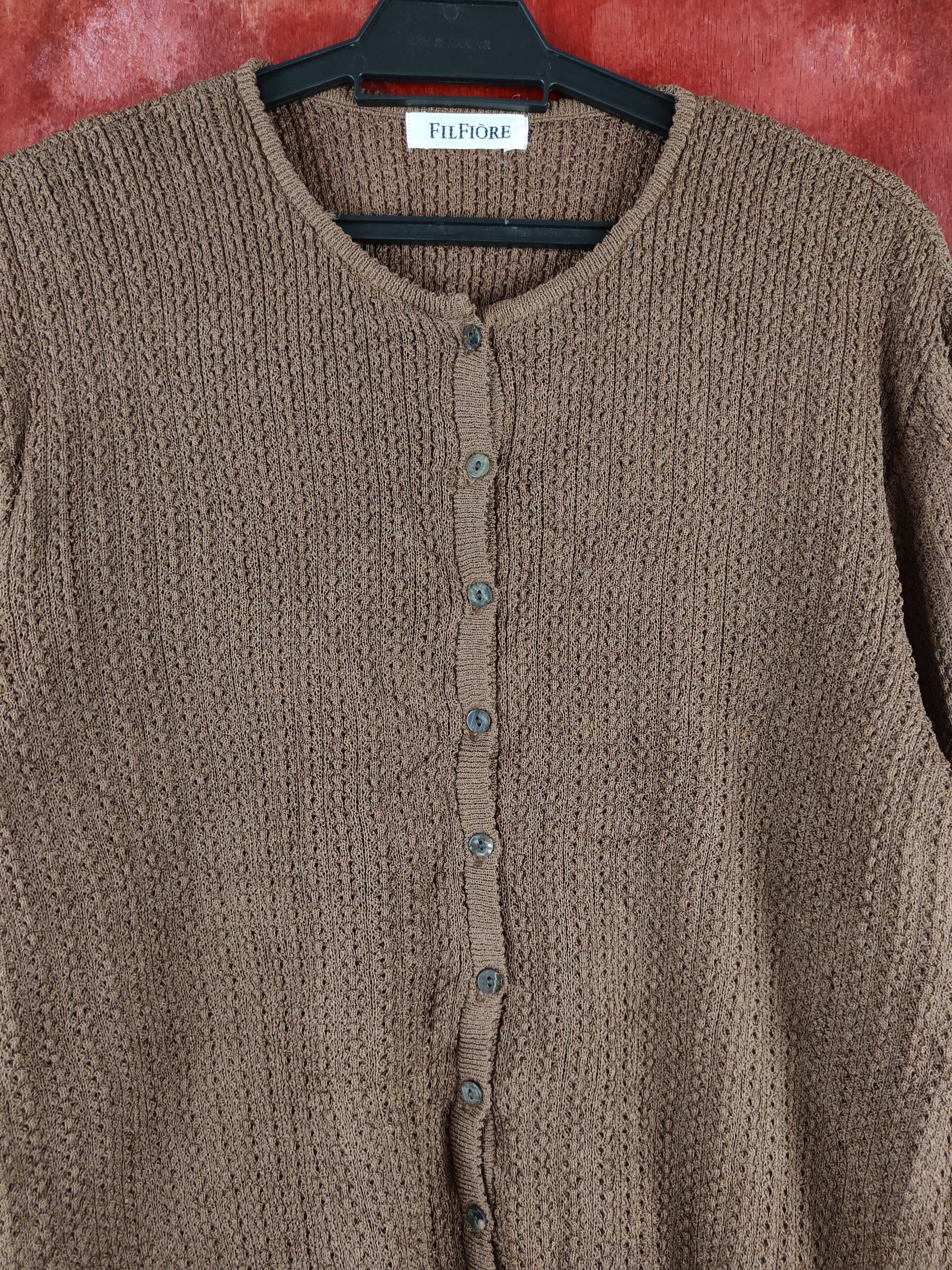 Japanese Brand Fil Fiōre Dark Brown Crochet Meshnet Knit Cardigan #S1127 Size M / US 6-8 / IT 42-44 - 2 Thumbnail