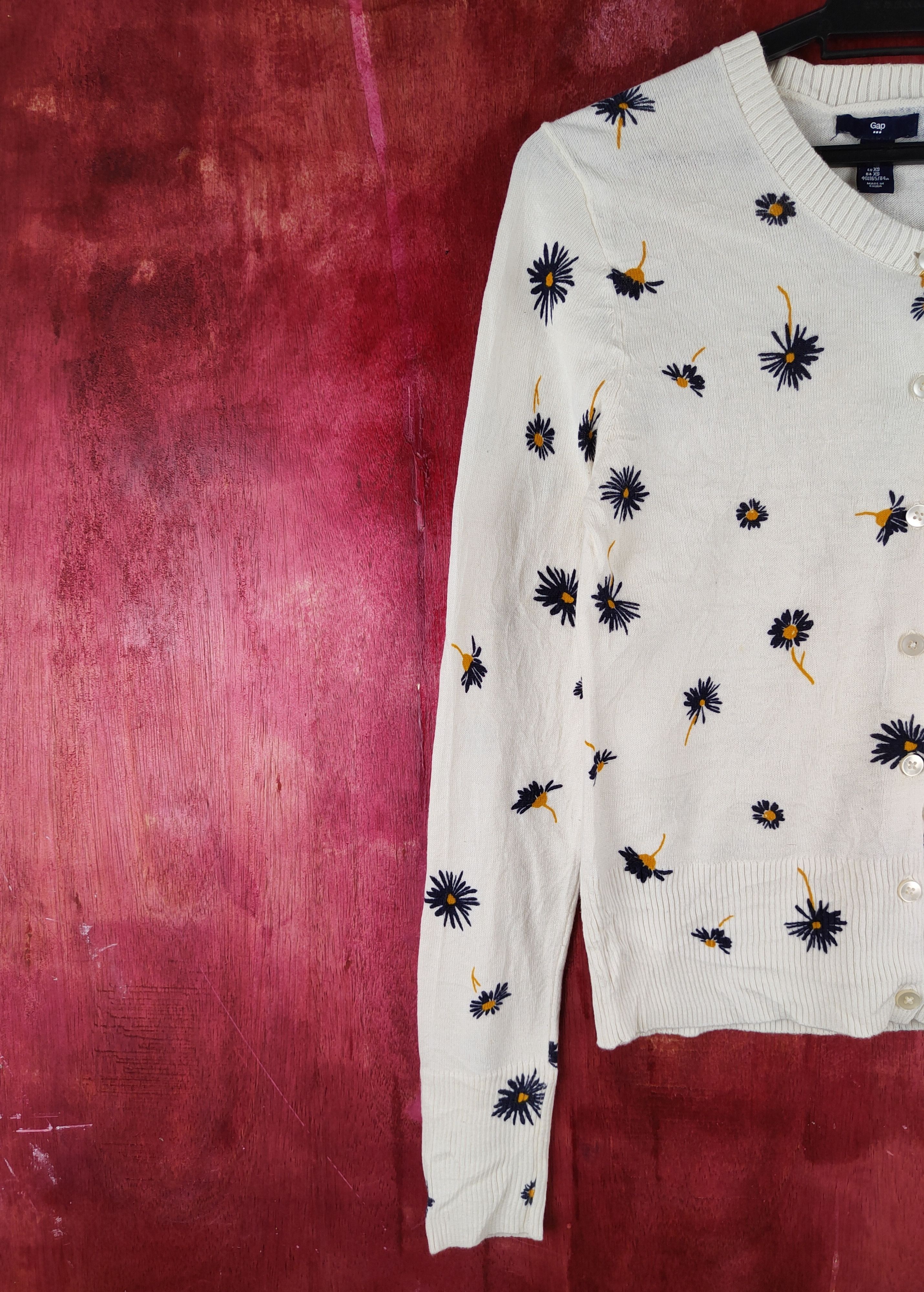 Gap × Japanese Brand GAP Cream Flowers Knitwear Cardigan #S1129 Size XS / US 0-2 / IT 36-38 - 3 Thumbnail
