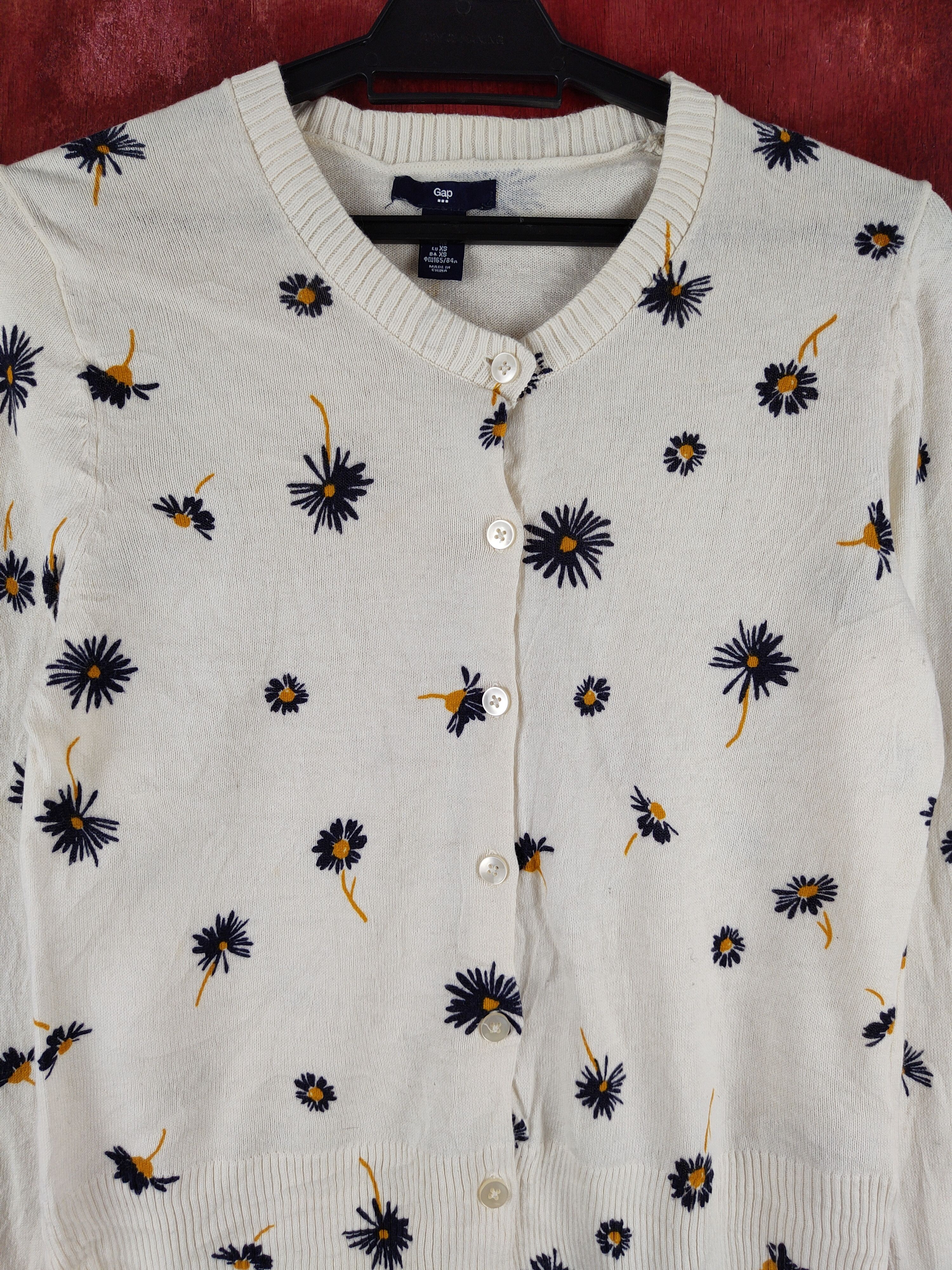 Gap × Japanese Brand GAP Cream Flowers Knitwear Cardigan #S1129 Size XS / US 0-2 / IT 36-38 - 2 Thumbnail