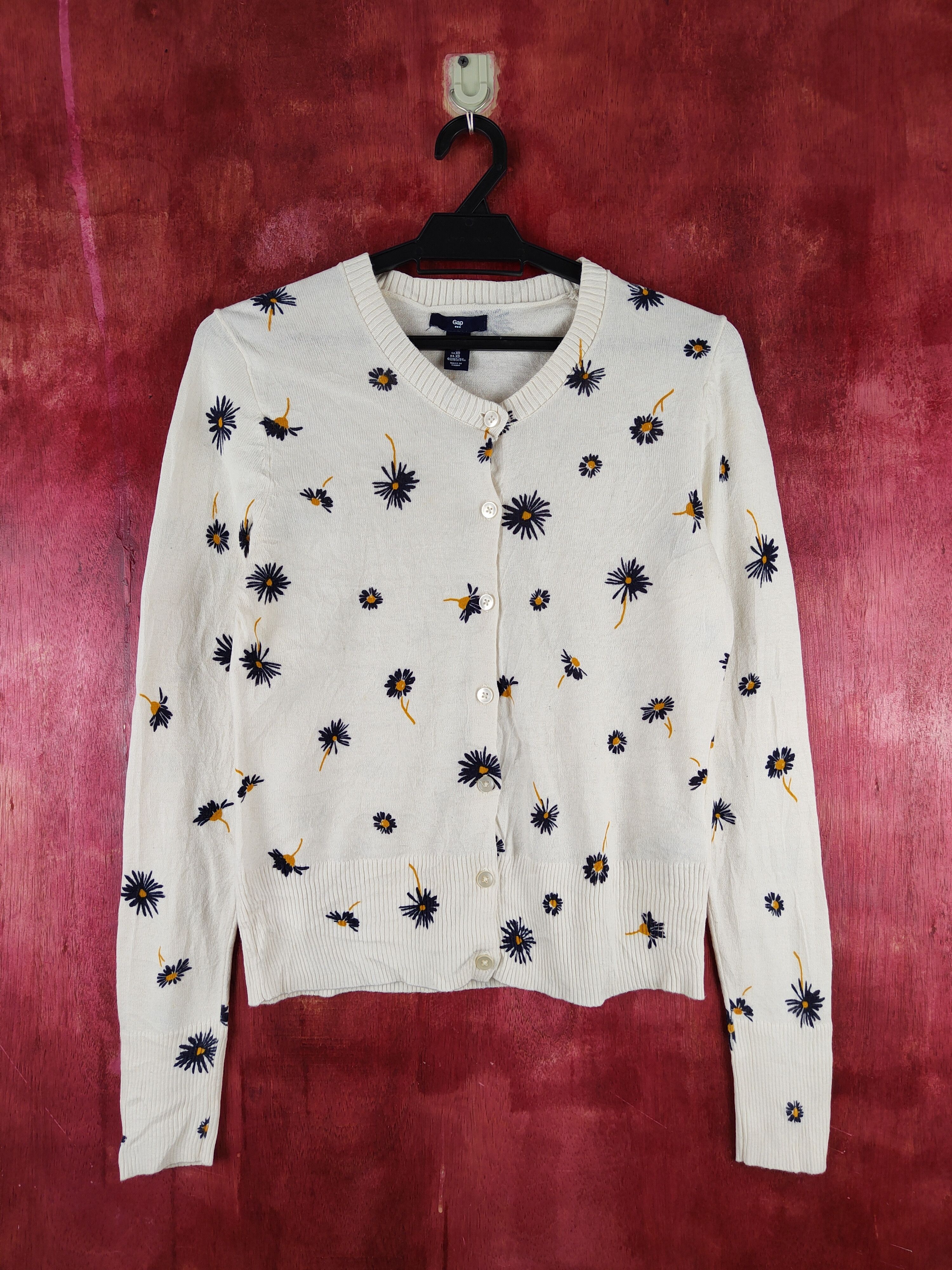 Gap × Japanese Brand GAP Cream Flowers Knitwear Cardigan #S1129 Size XS / US 0-2 / IT 36-38 - 1 Thumbnail