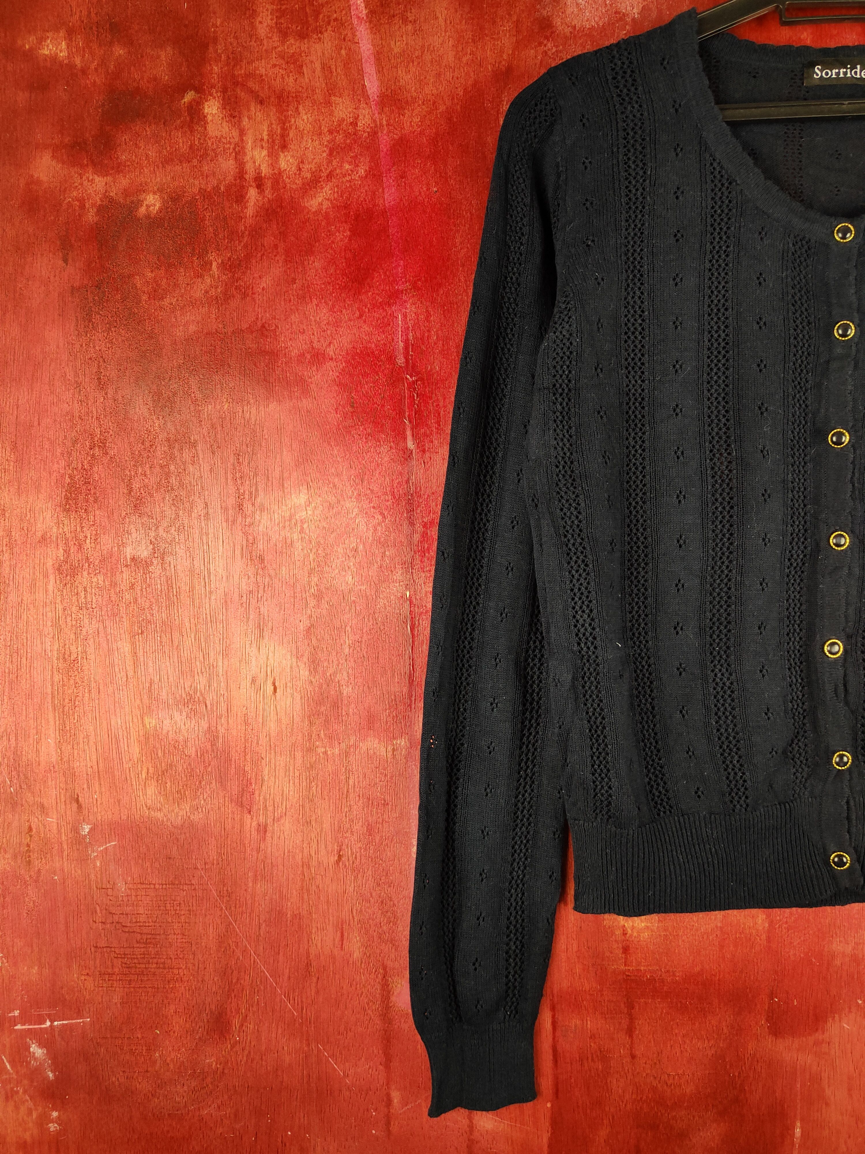 Japanese Brand Sorridere Navy Crochet Meshnet Knitwear Cardigan #S1138 Size M / US 6-8 / IT 42-44 - 3 Thumbnail