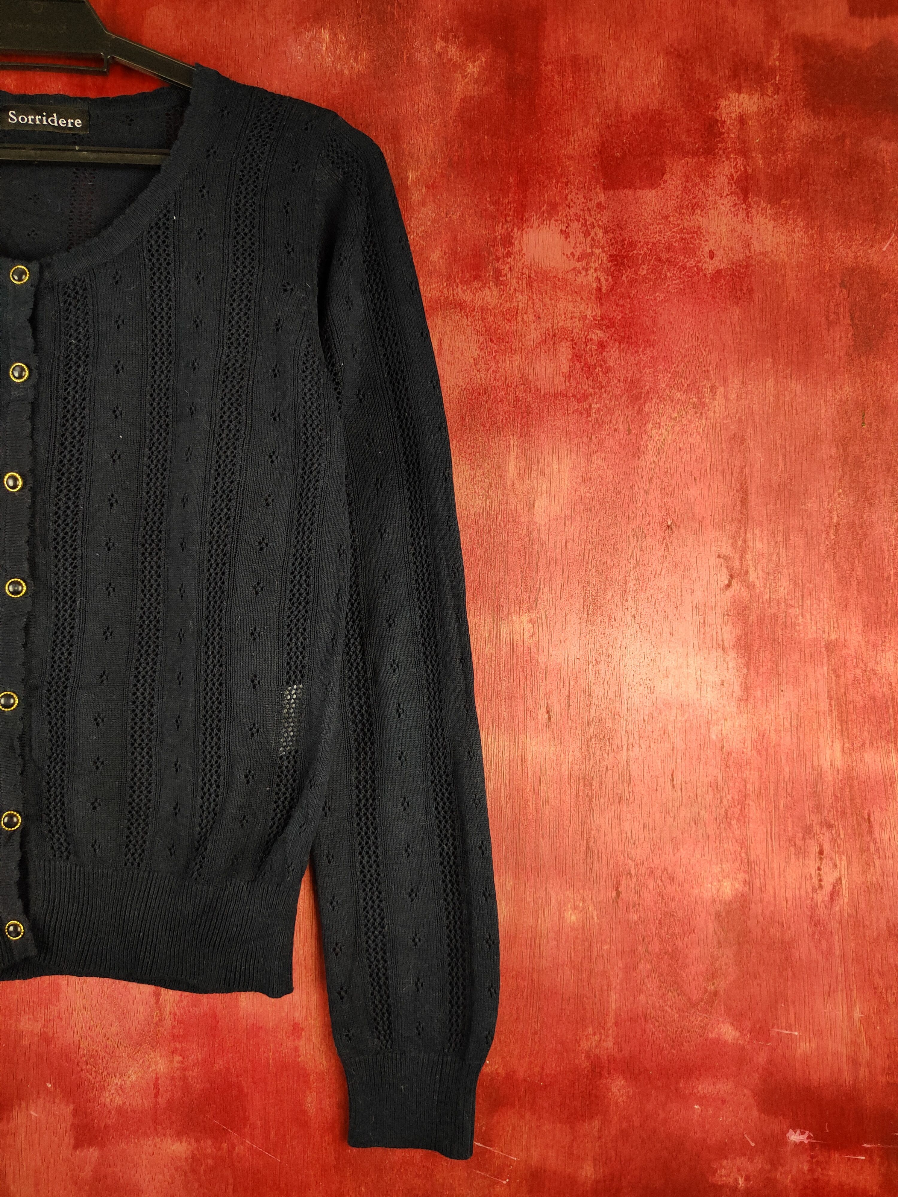 Japanese Brand Sorridere Navy Crochet Meshnet Knitwear Cardigan #S1138 Size M / US 6-8 / IT 42-44 - 5 Thumbnail