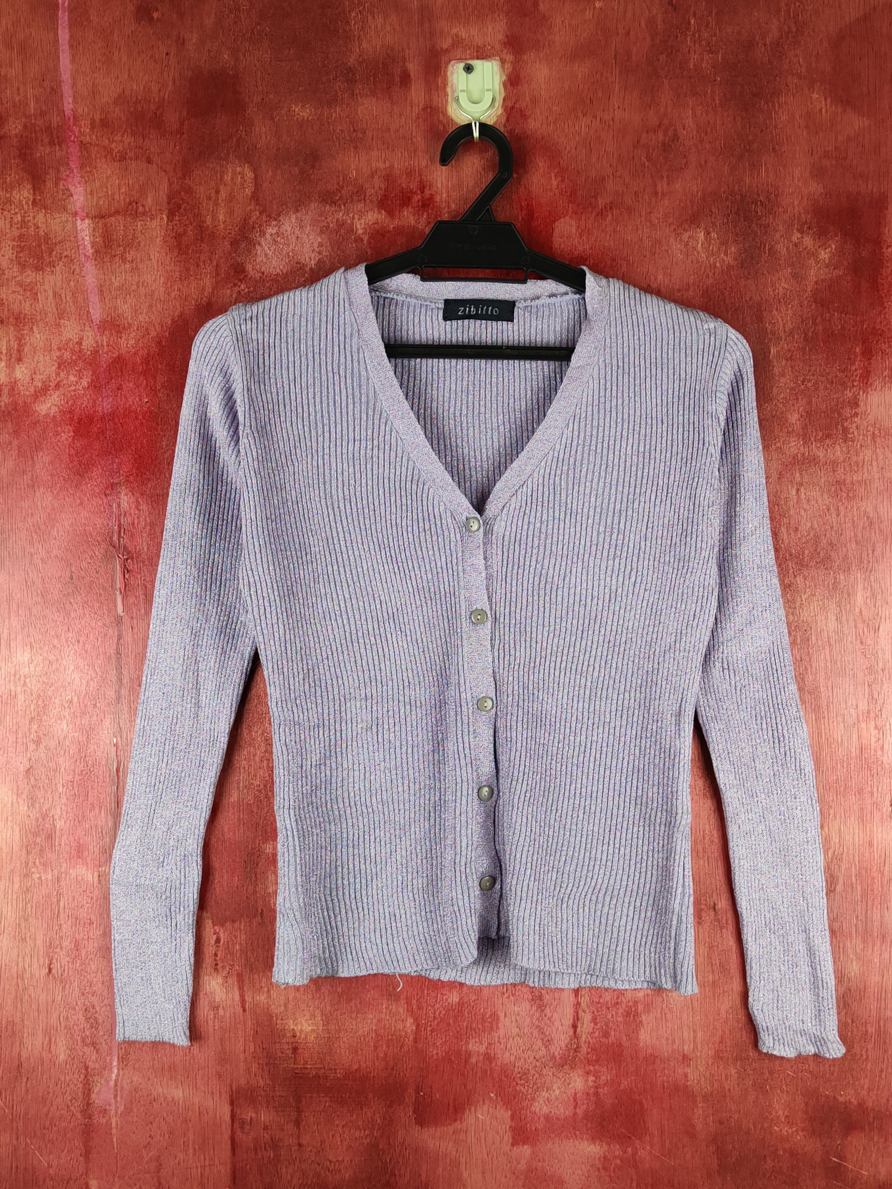 Japanese Brand Zibitto Purple Shining Knitwear Cardigan #S1145 Size S / US 4 / IT 40 - 1 Thumbnail