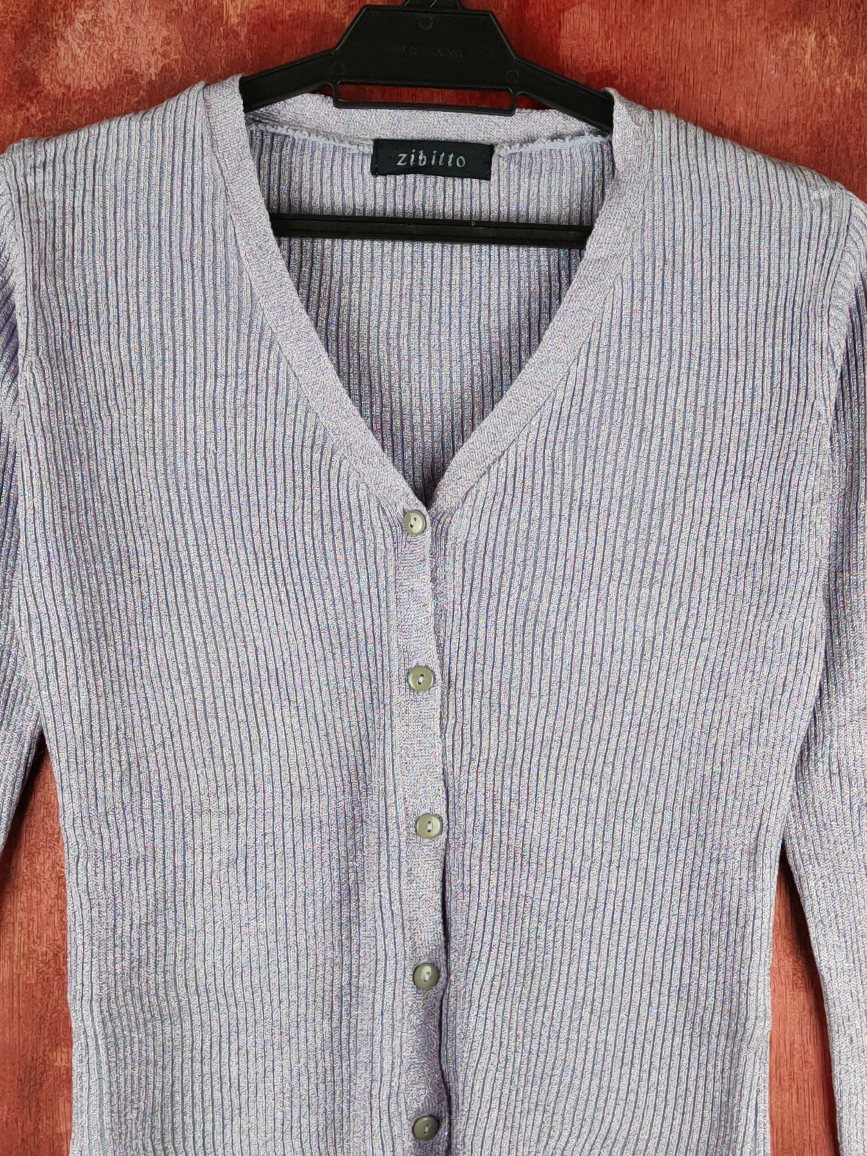 Japanese Brand Zibitto Purple Shining Knitwear Cardigan #S1145 Size S / US 4 / IT 40 - 2 Thumbnail
