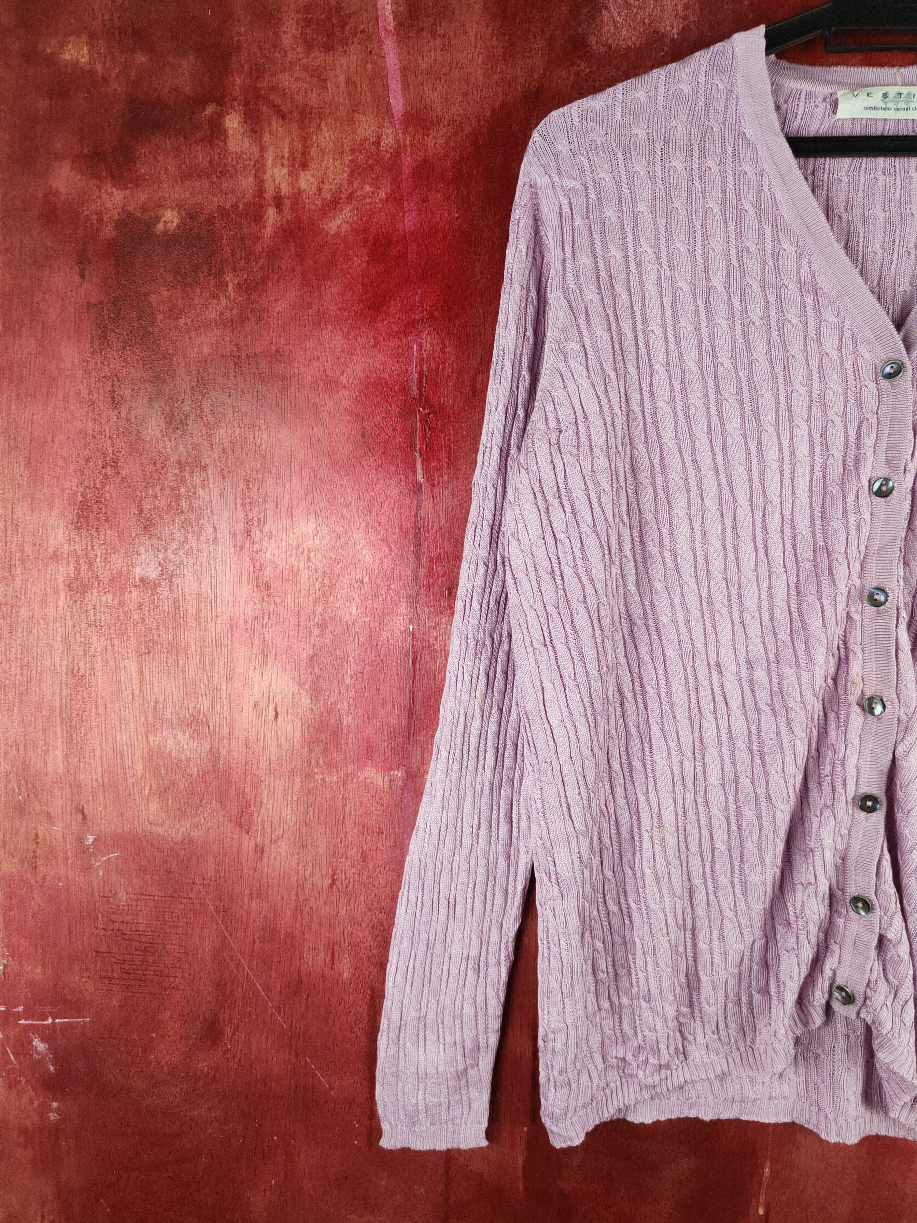 Japanese Brand × Vintage Vestido Lavender Crochet Meshnet Knitwear Cardigan #S1146 Size L / US 10 / IT 46 - 3 Thumbnail