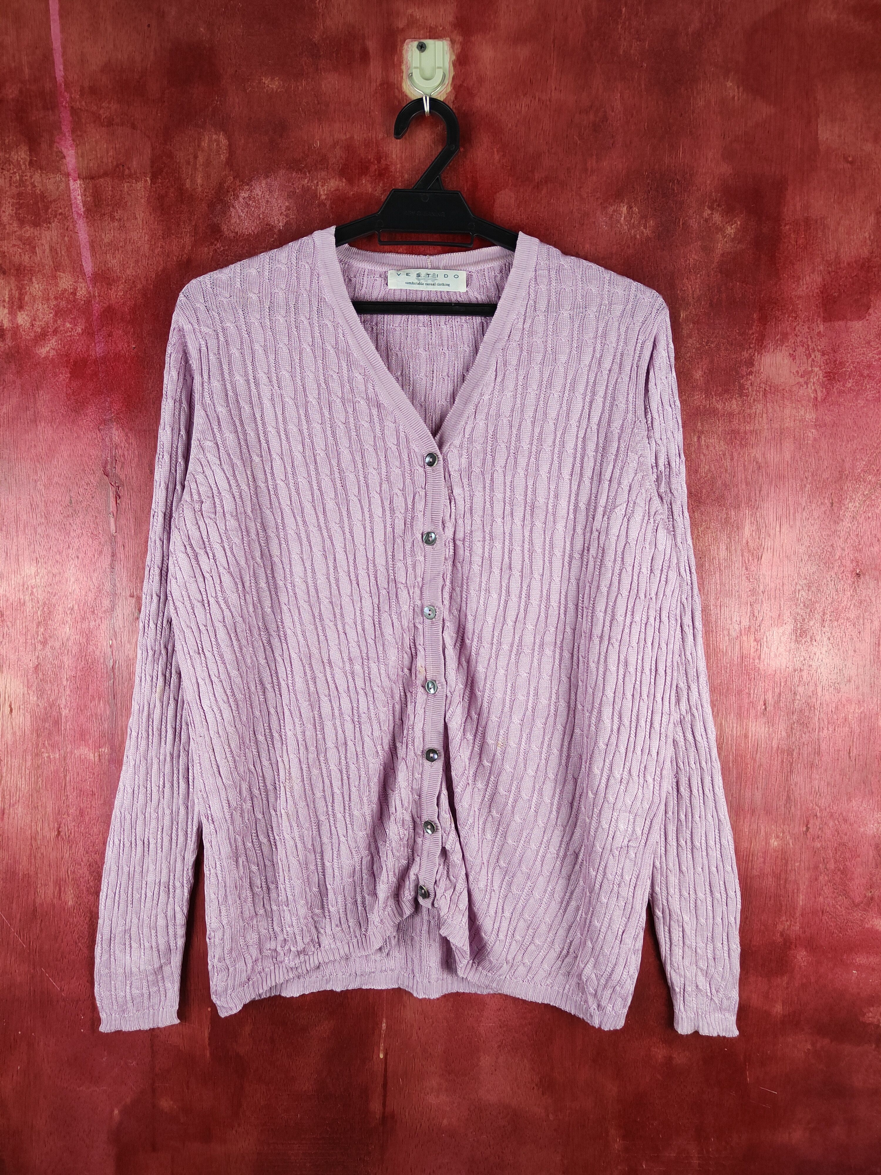 Japanese Brand × Vintage Vestido Lavender Crochet Meshnet Knitwear Cardigan #S1146 Size L / US 10 / IT 46 - 1 Thumbnail