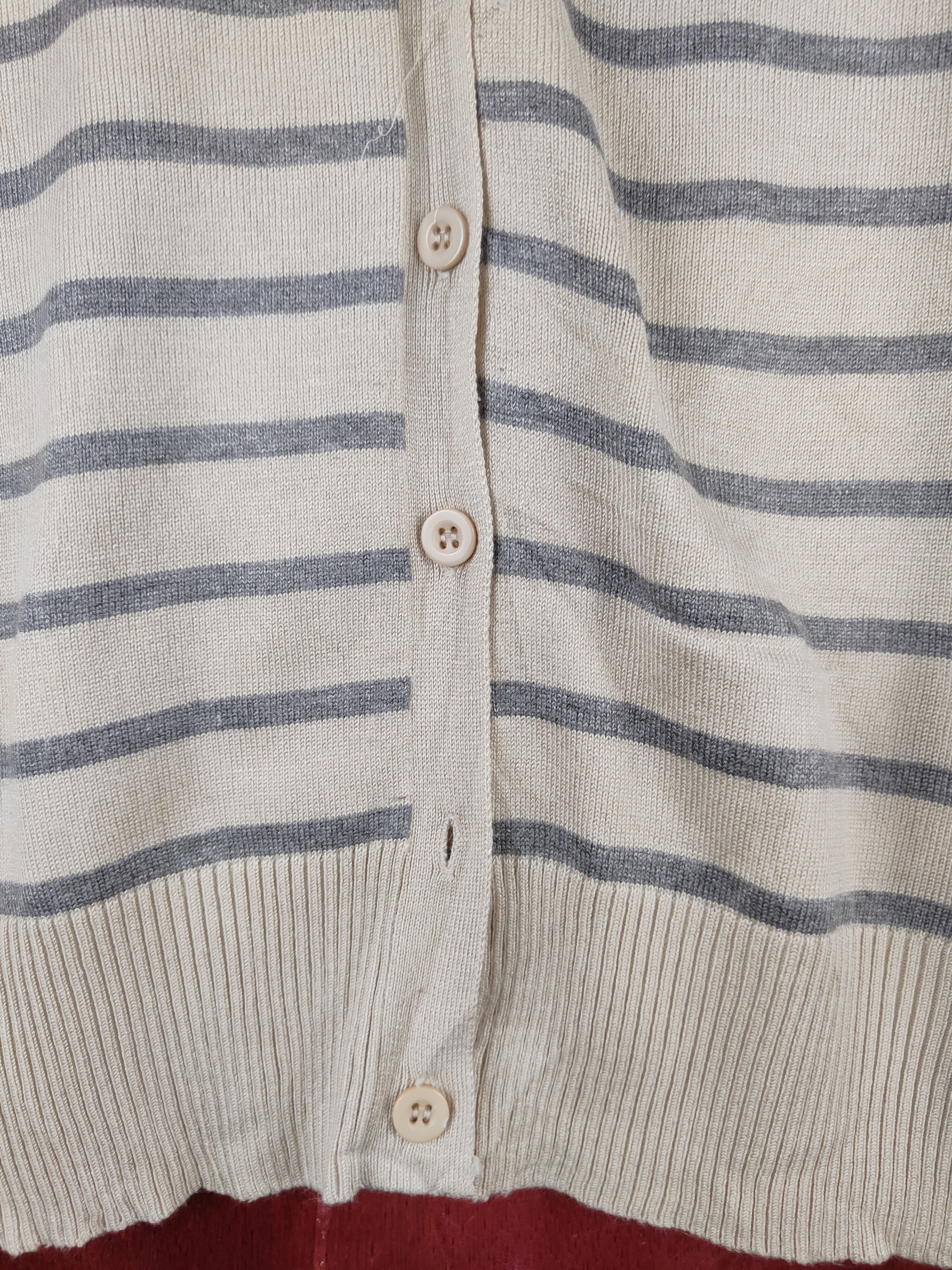 Japanese Brand Kürica Beige Gray Stripe Knitwear Cardigan #S1167 Size M / US 6-8 / IT 42-44 - 3 Thumbnail