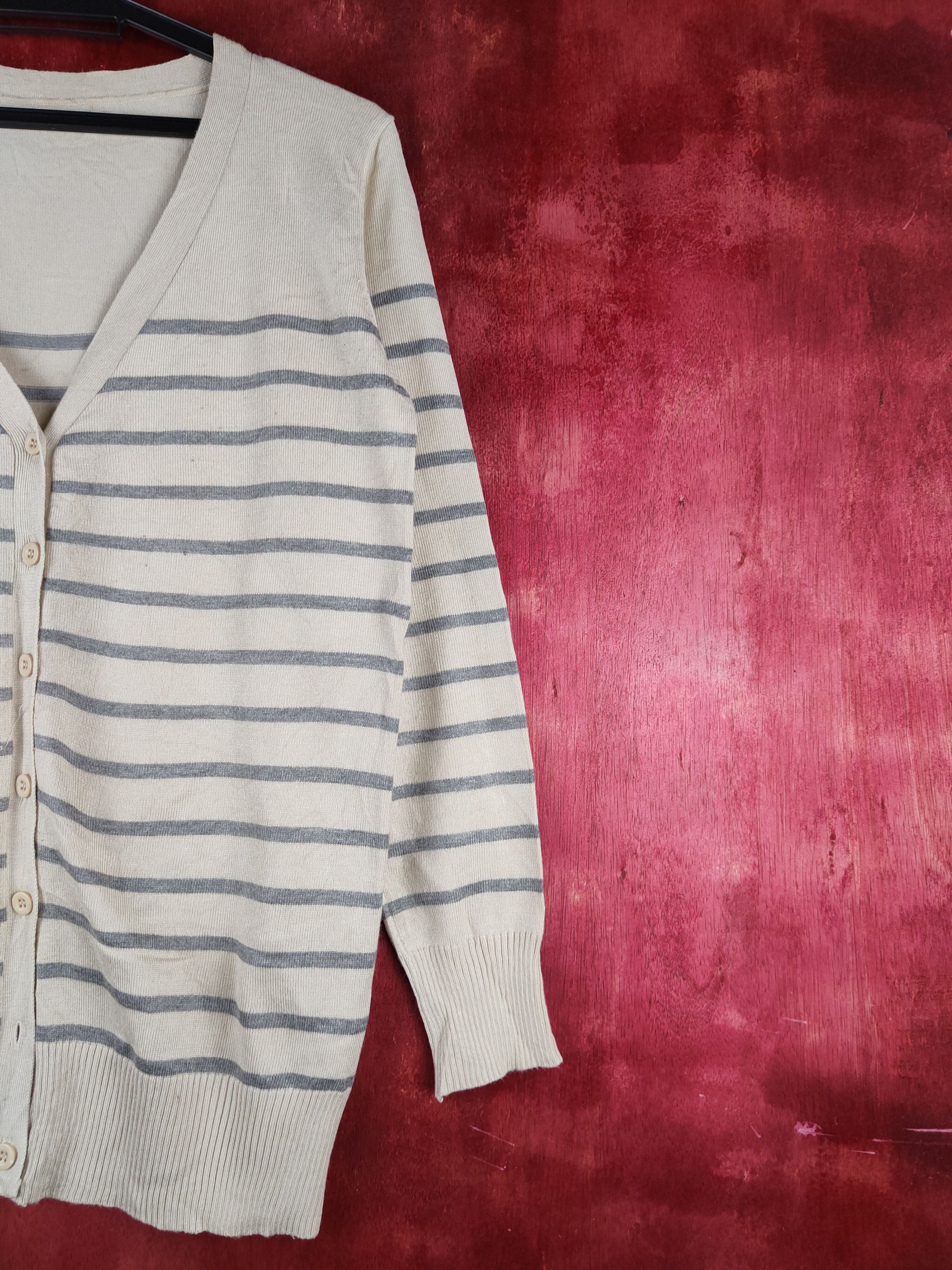 Japanese Brand Kürica Beige Gray Stripe Knitwear Cardigan #S1167 Size M / US 6-8 / IT 42-44 - 7 Thumbnail