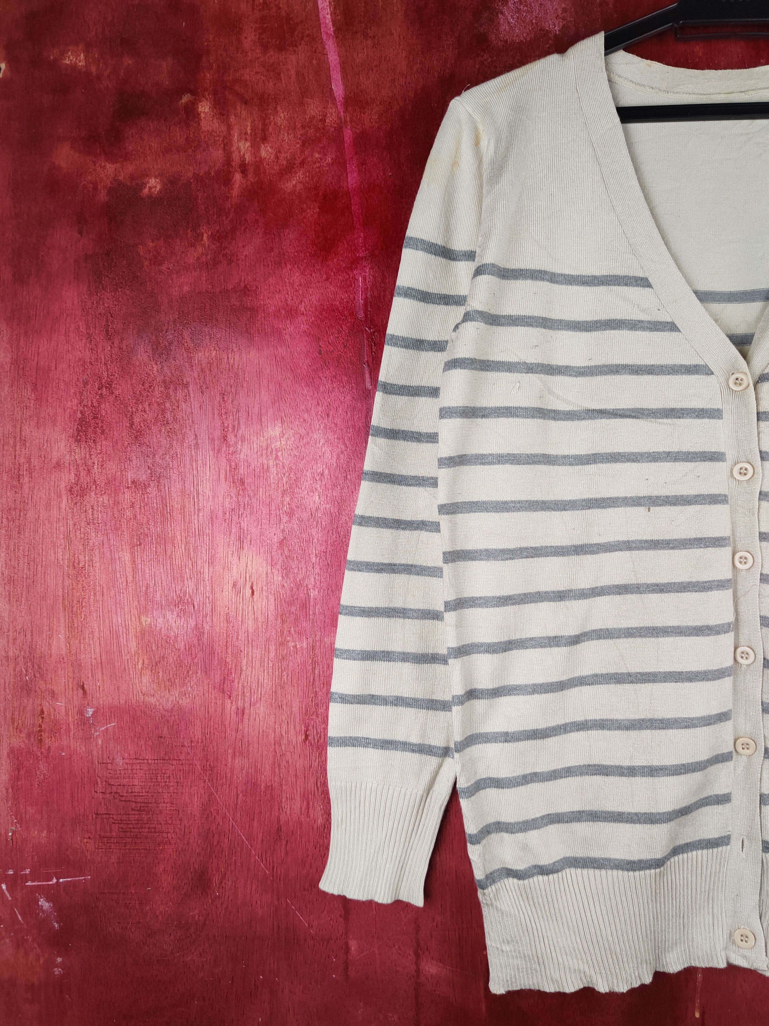 Japanese Brand Kürica Beige Gray Stripe Knitwear Cardigan #S1167 Size M / US 6-8 / IT 42-44 - 5 Thumbnail