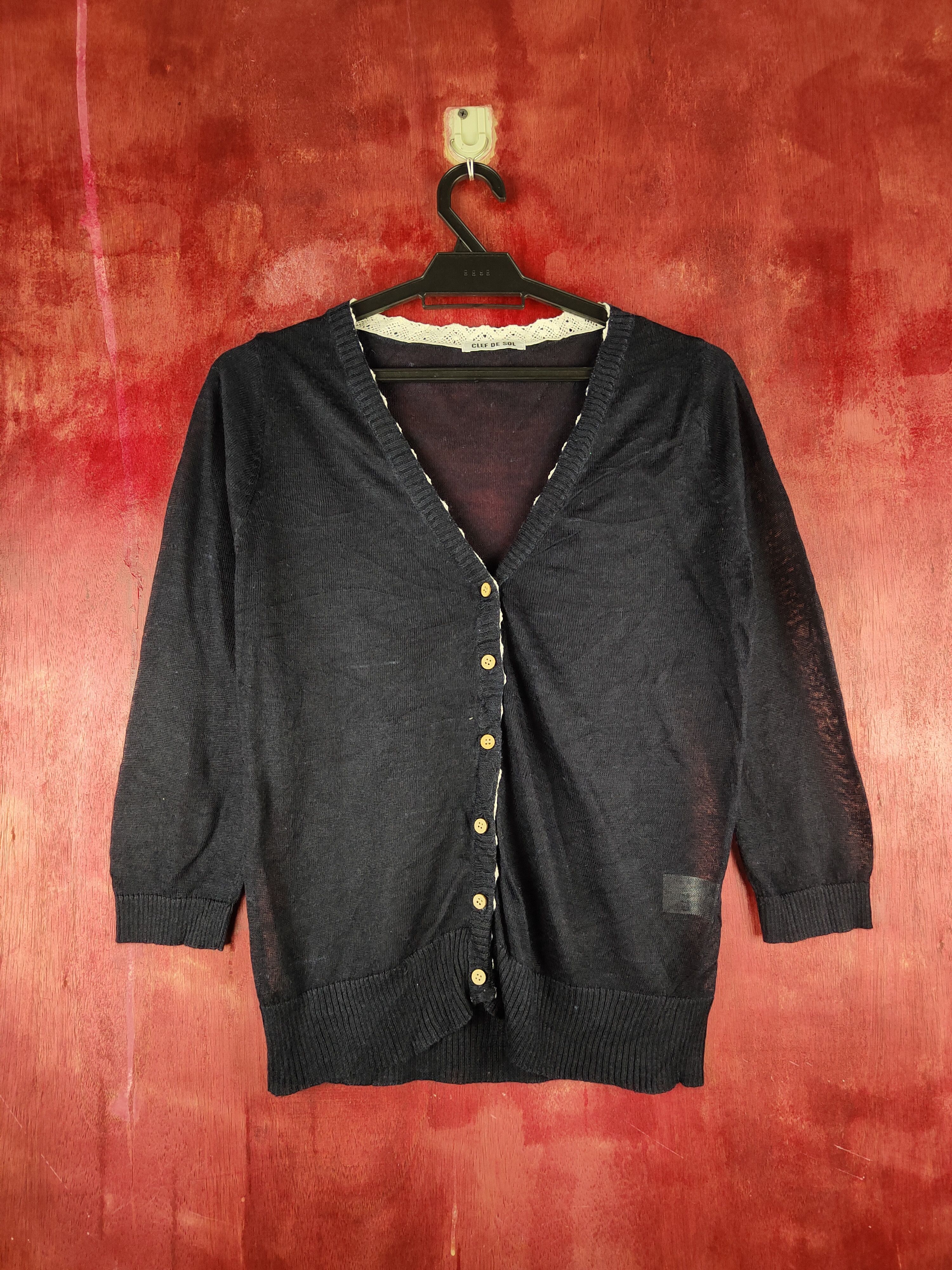 Japanese Brand × Vintage Clef De Sol Black Crochet Meshnet Knitwear Cardigan #S1172 Size S / US 4 / IT 40 - 1 Thumbnail