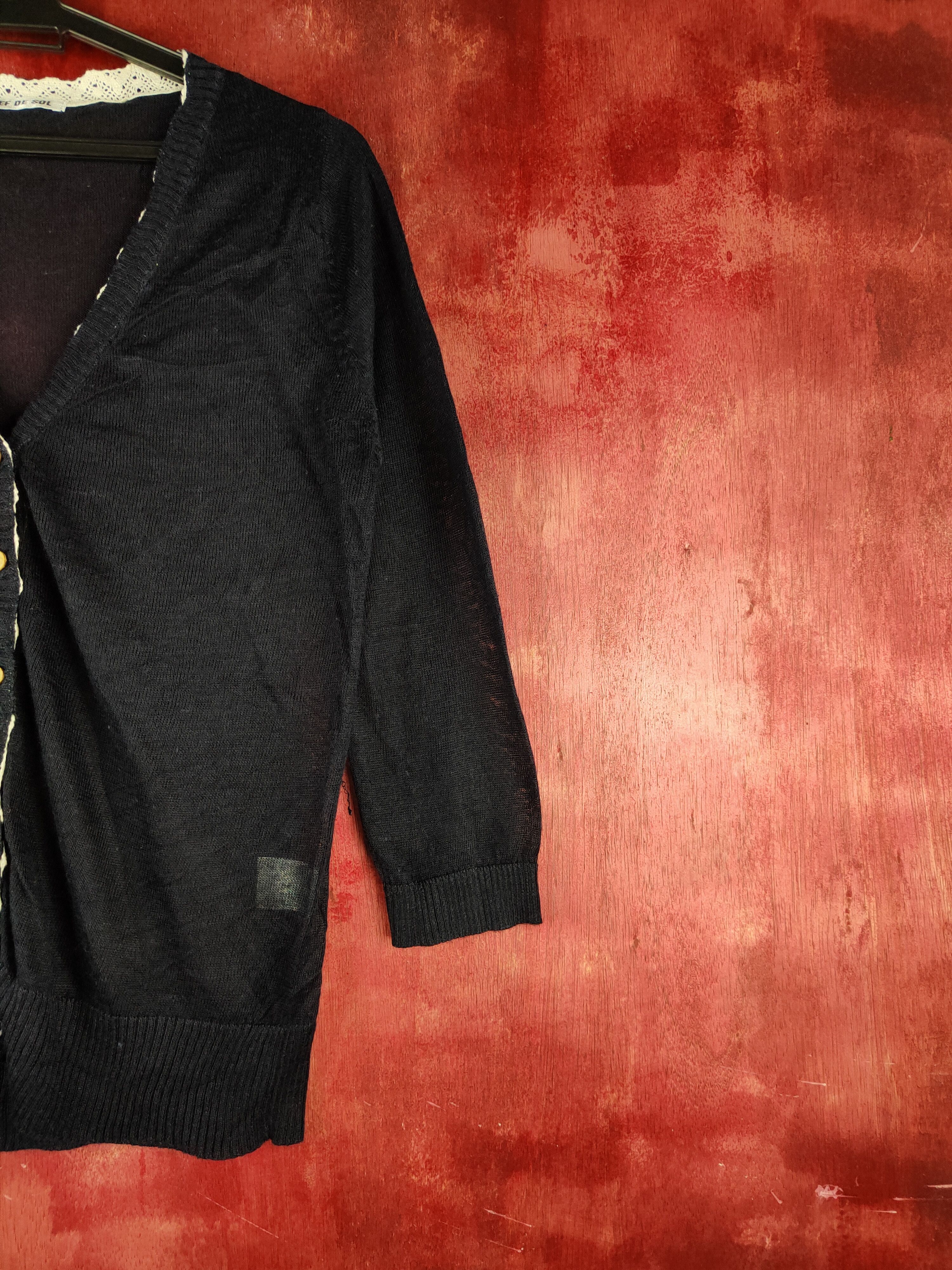 Japanese Brand × Vintage Clef De Sol Black Crochet Meshnet Knitwear Cardigan #S1172 Size S / US 4 / IT 40 - 5 Thumbnail