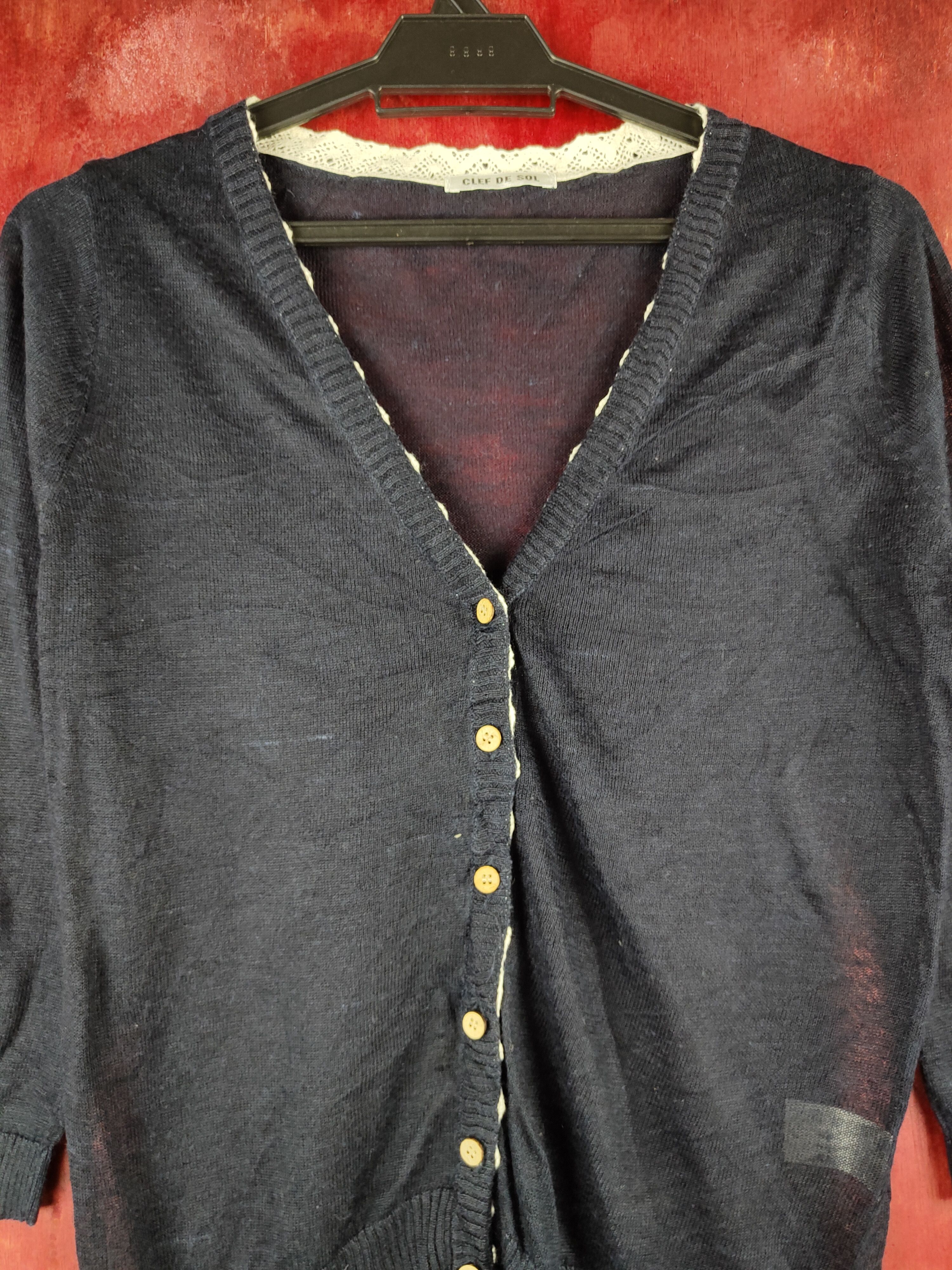 Japanese Brand × Vintage Clef De Sol Black Crochet Meshnet Knitwear Cardigan #S1172 Size S / US 4 / IT 40 - 2 Thumbnail