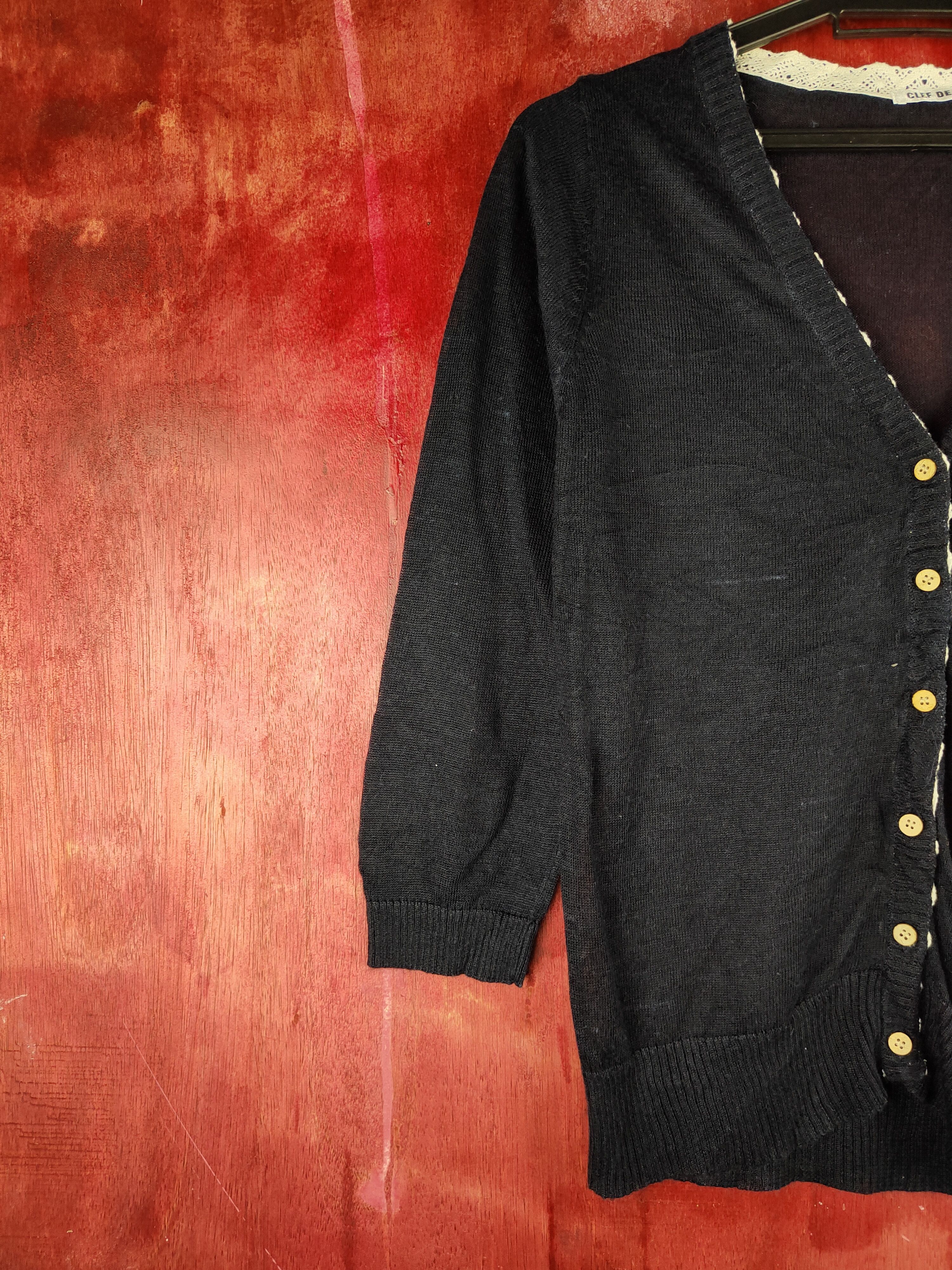 Japanese Brand × Vintage Clef De Sol Black Crochet Meshnet Knitwear Cardigan #S1172 Size S / US 4 / IT 40 - 3 Thumbnail