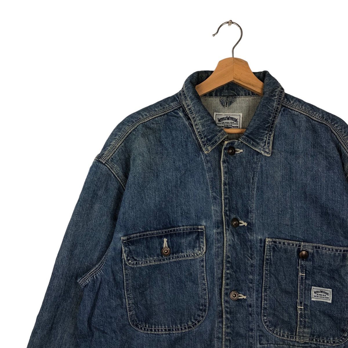 Japanese Brand 🔥VINTGE HIKORY CHORE DENIM WORK JACKET WORLDWORKERS JAPAN Size US L / EU 52-54 / 3 - 6 Thumbnail