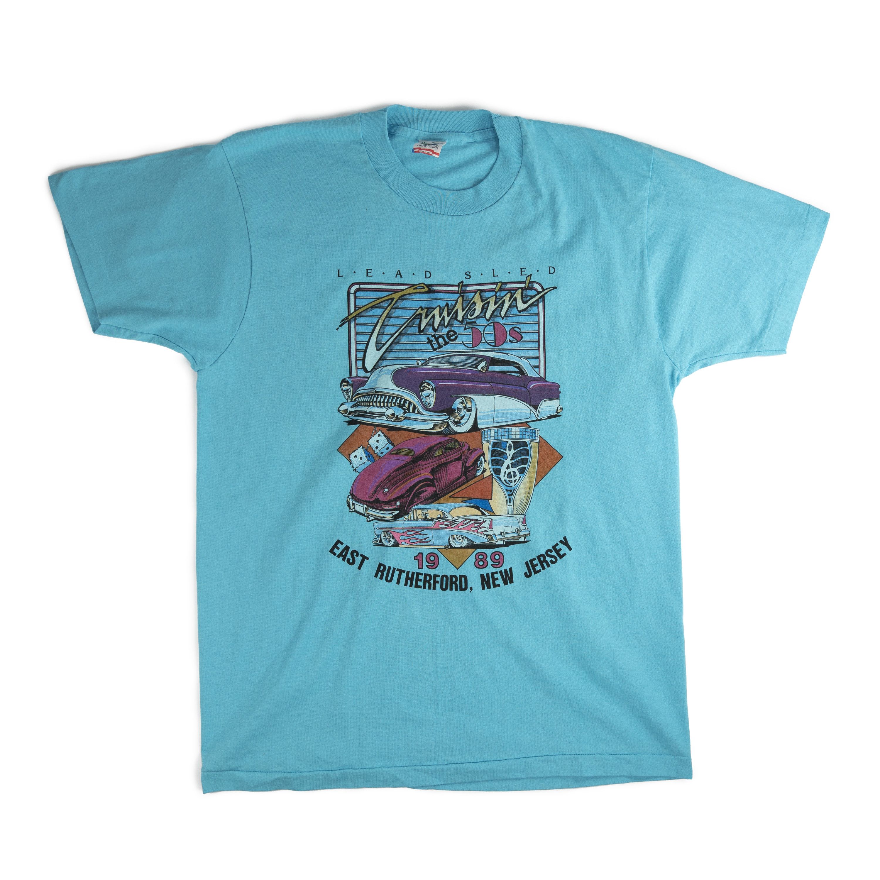 image of Vintage 1989 Nj Car Show Tee Shirt in Light Blue, Men's (Size XL)