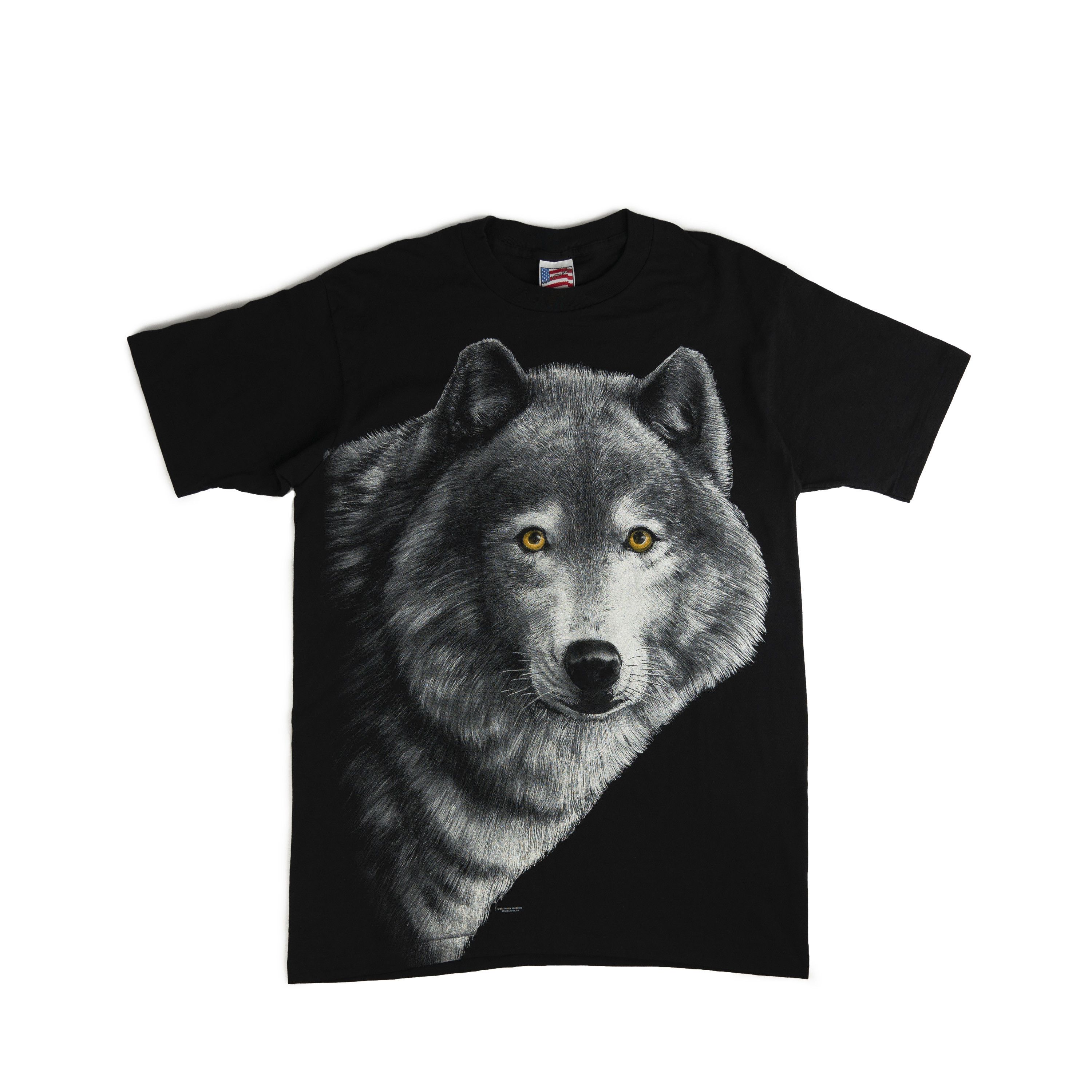 image of Vintage 1995 Giant Wolf Logo Tee Shirt in Black, Men's (Size Large)