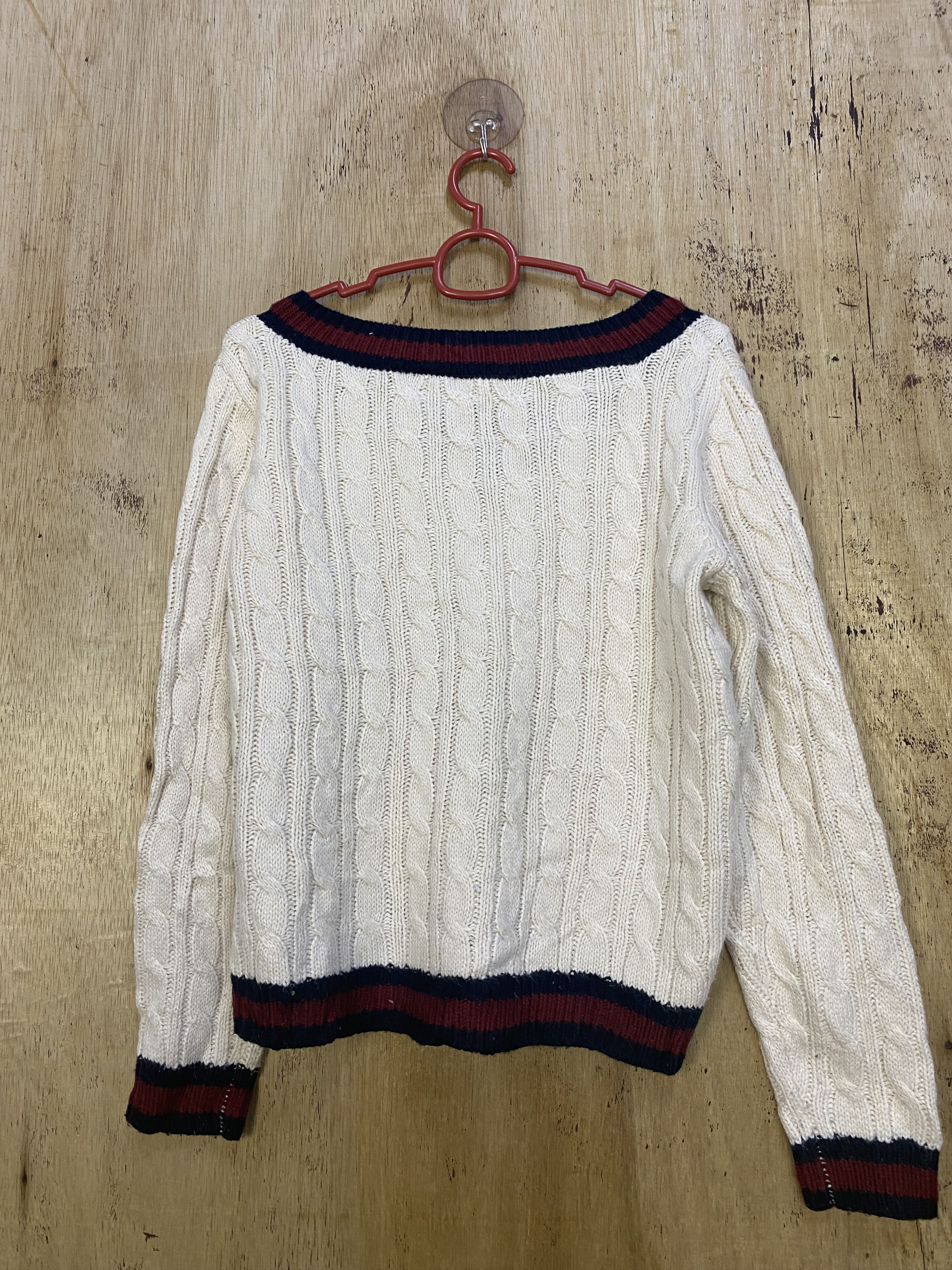Homespun Knitwear PageBoy Varsity Cable Knit V-Neck Sweater #4416 Size XS / US 0-2 / IT 36-38 - 5 Thumbnail