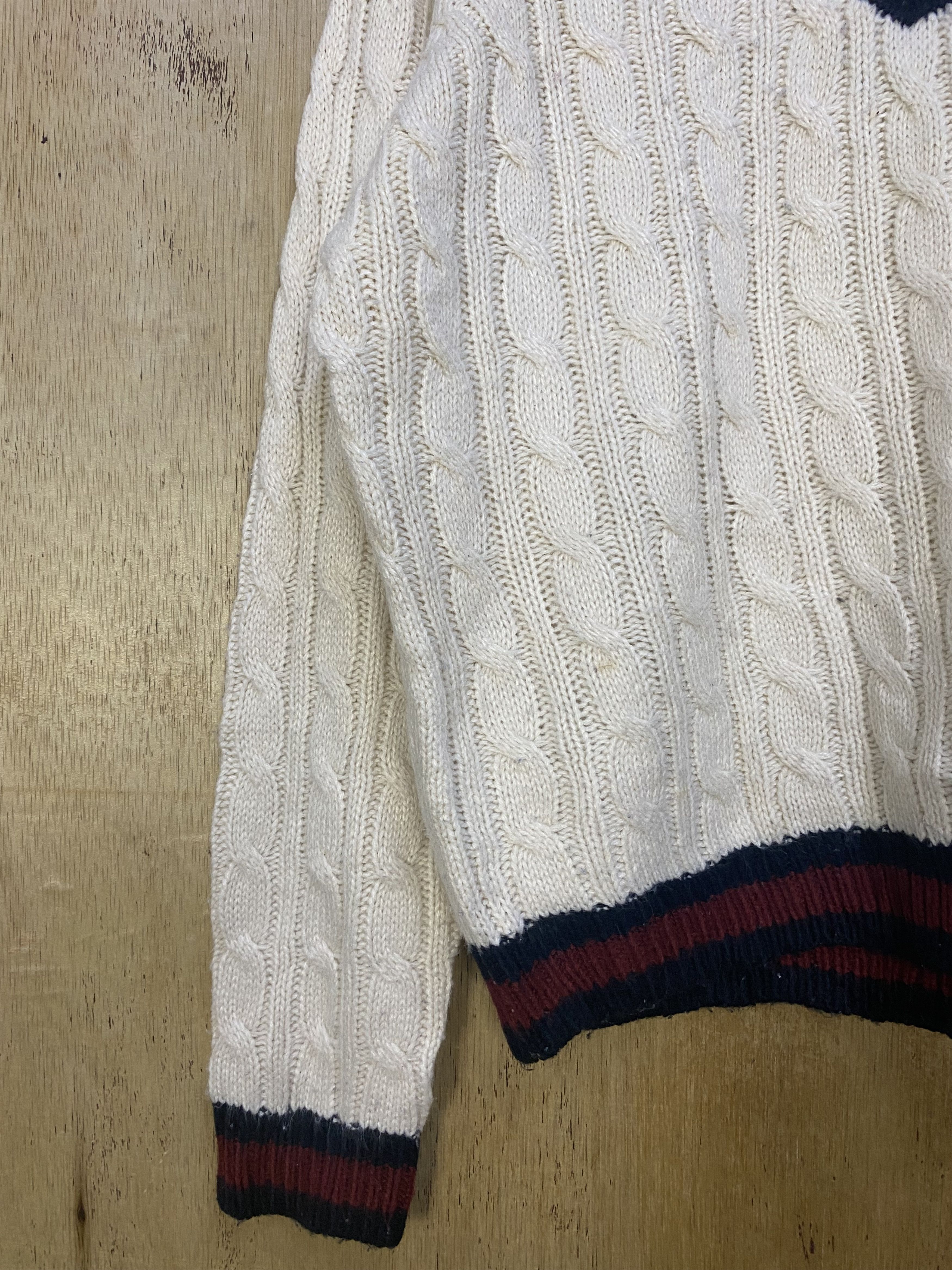 Homespun Knitwear PageBoy Varsity Cable Knit V-Neck Sweater #4416 Size XS / US 0-2 / IT 36-38 - 2 Thumbnail