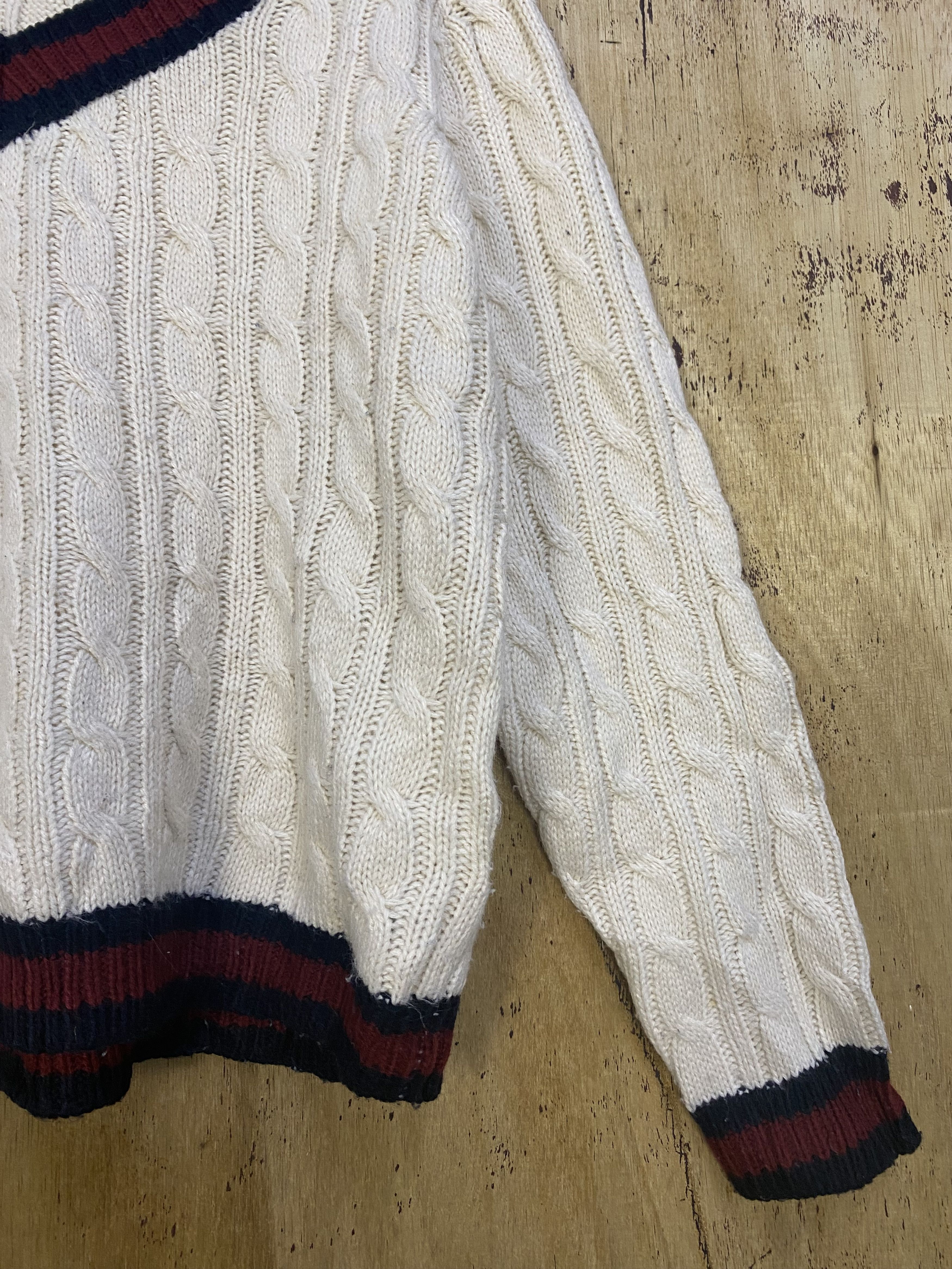Homespun Knitwear PageBoy Varsity Cable Knit V-Neck Sweater #4416 Size XS / US 0-2 / IT 36-38 - 3 Thumbnail