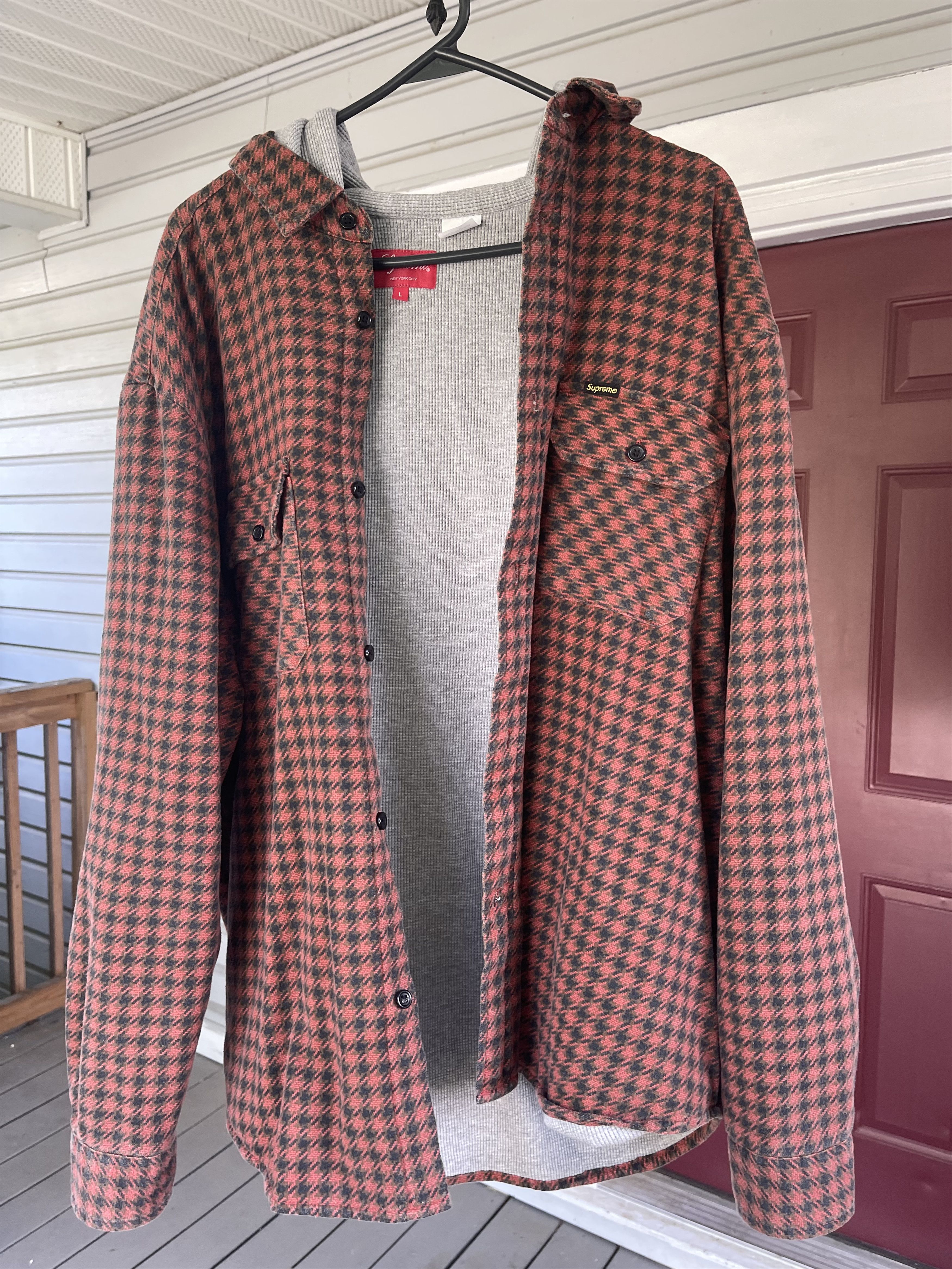 Supreme Houndstooth Flannel Hooded Shirt | Grailed