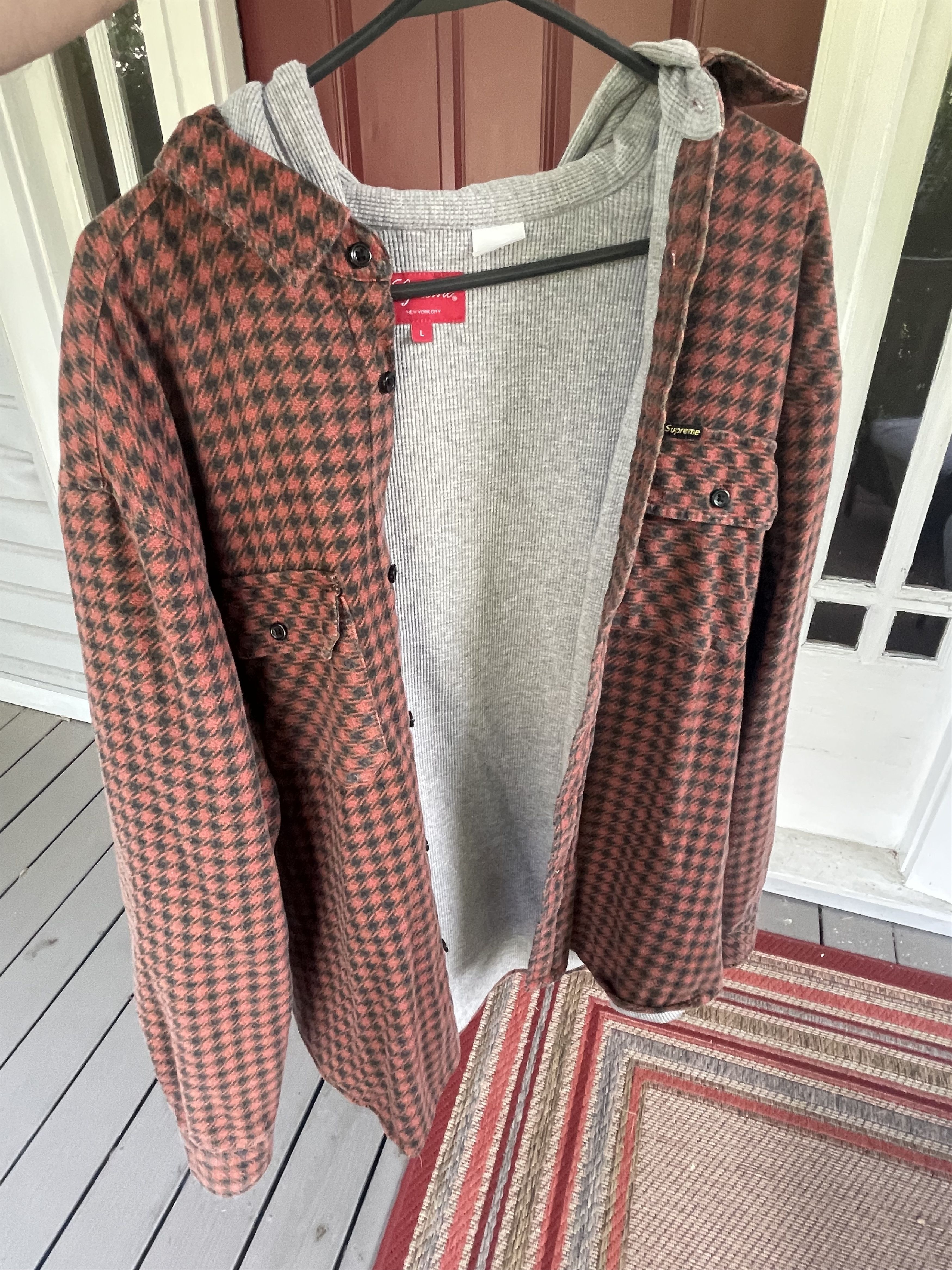 Supreme Houndstooth Flannel Hooded Shirt | Grailed