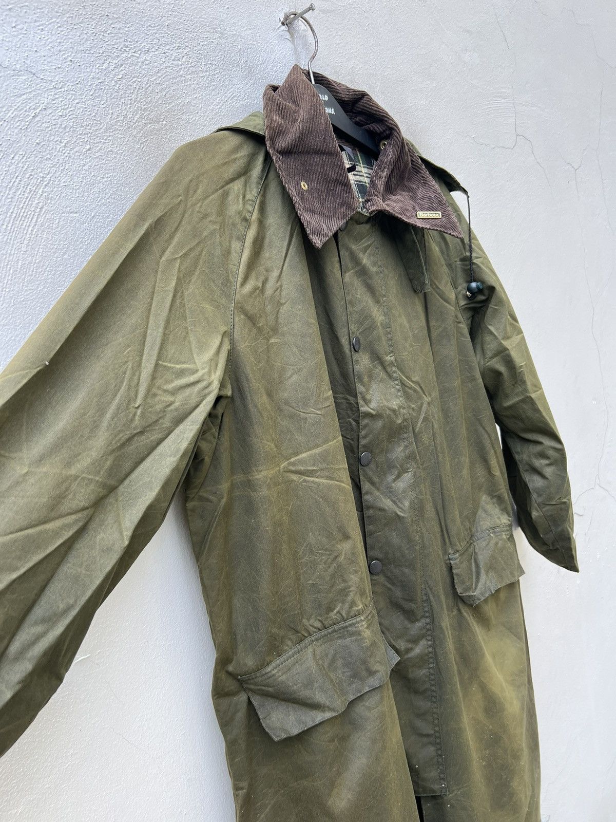 Vintage Barbour Burghley Faded Waxed Olive Green Parka Coat