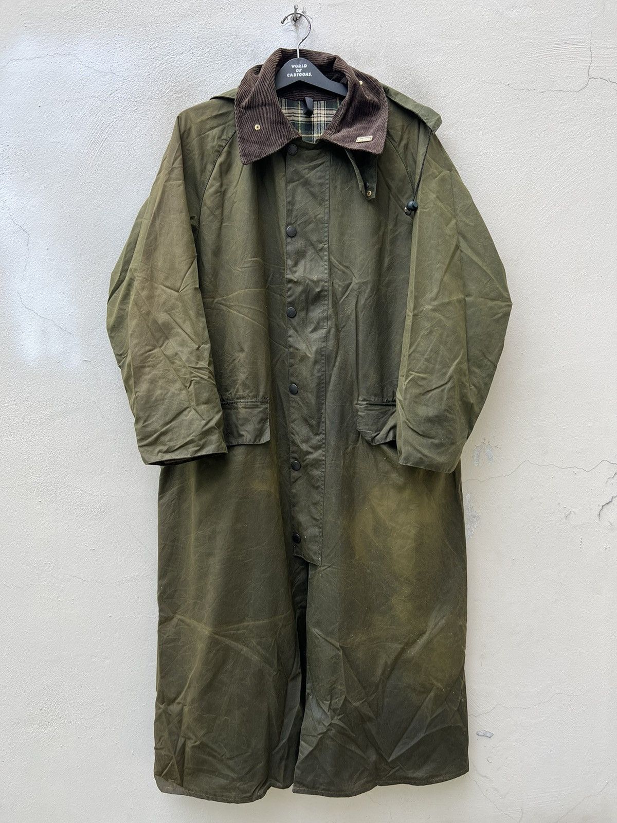 Vintage Barbour Burghley Faded Waxed Olive Green Parka Coat