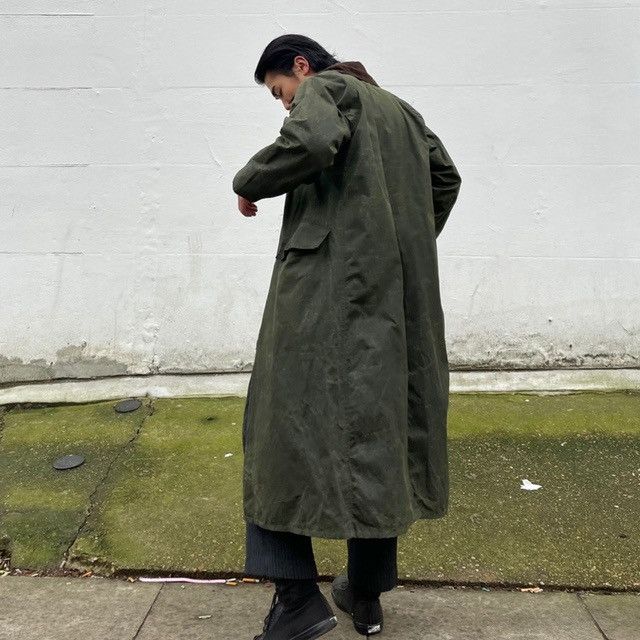 image of Barbour Burghley Faded Waxed Olive Green Parka Coat in Faded Waxed Army Green, Men's (Size XL)