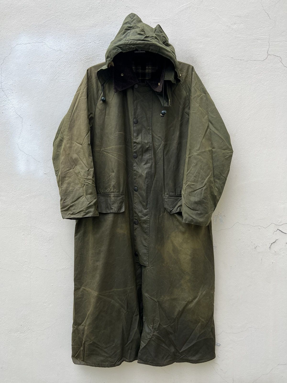 Vintage Barbour Burghley Faded Waxed Olive Green Parka Coat