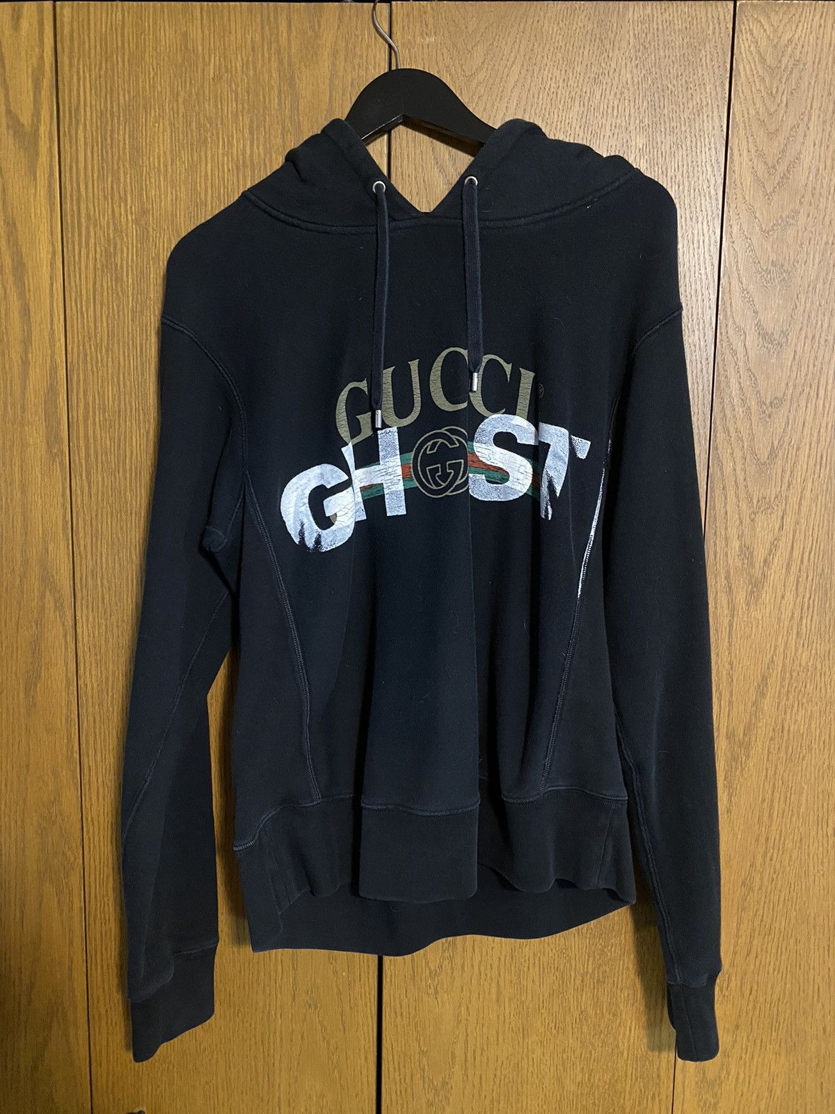 image of 1/1 Gucci Ghost Hand Painted Hoodie in Black, Men's (Size Small)