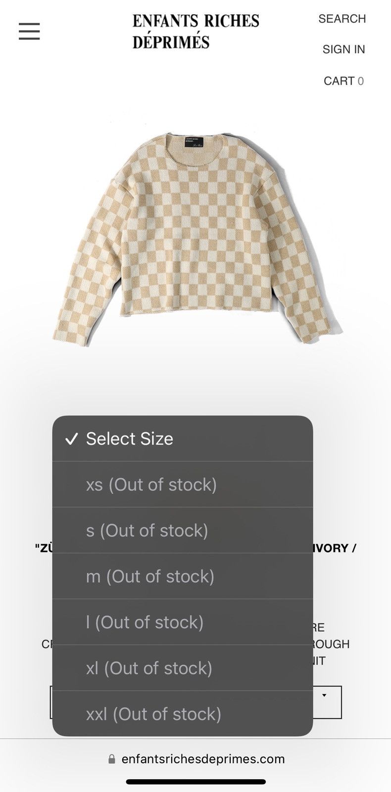 Enfants Riches Deprimes Enfants Riches Deprimes Zurich Is Stained Checkered Sweater Size US M / EU 48-50 / 2 - 12 Thumbnail