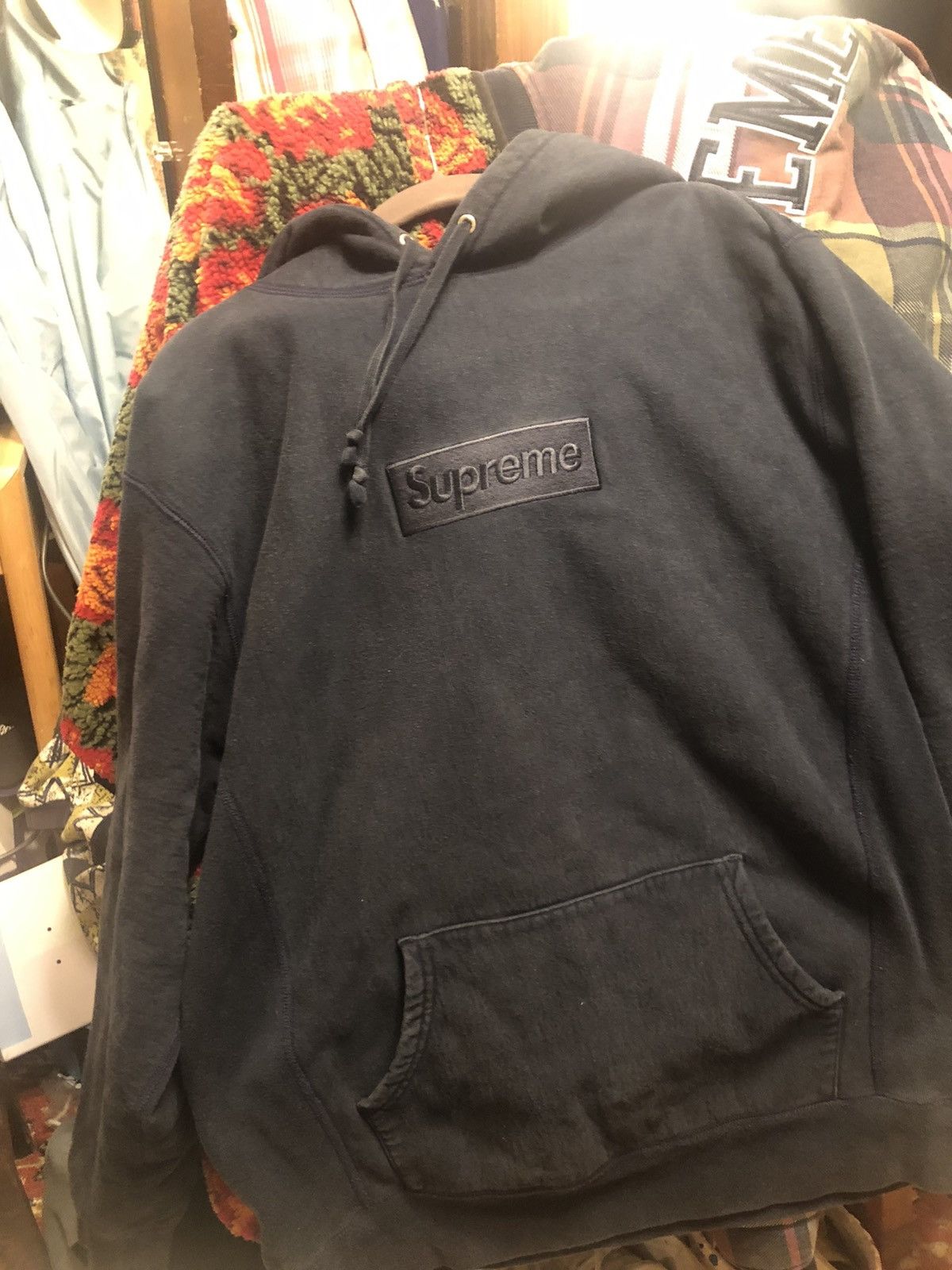 Supreme Navy Tonal Box Logo Hoodie