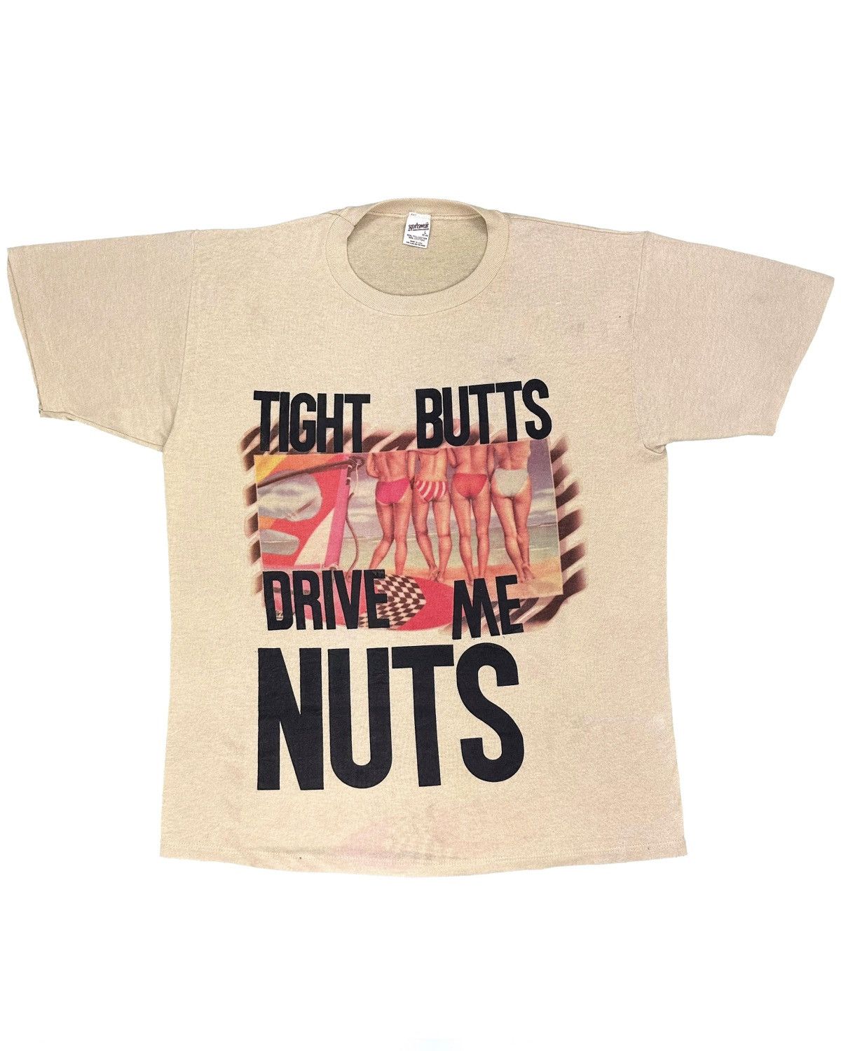 Vintage *FREE SHIPPING* 80s Sportswear Tag “Tight Butts” T-Shirt Size US L / EU 52-54 / 3 - 1 Thumbnail