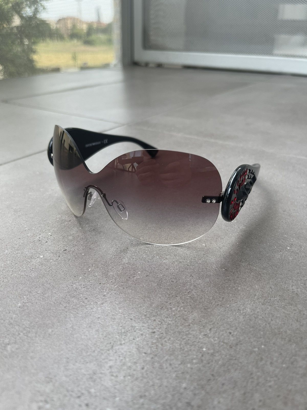 Armani × Emporio Armani × Giorgio Armani Emporio Armani EA4022B 5144/8D Black Shield Sunglasses Size ONE SIZE - 2 Thumbnail