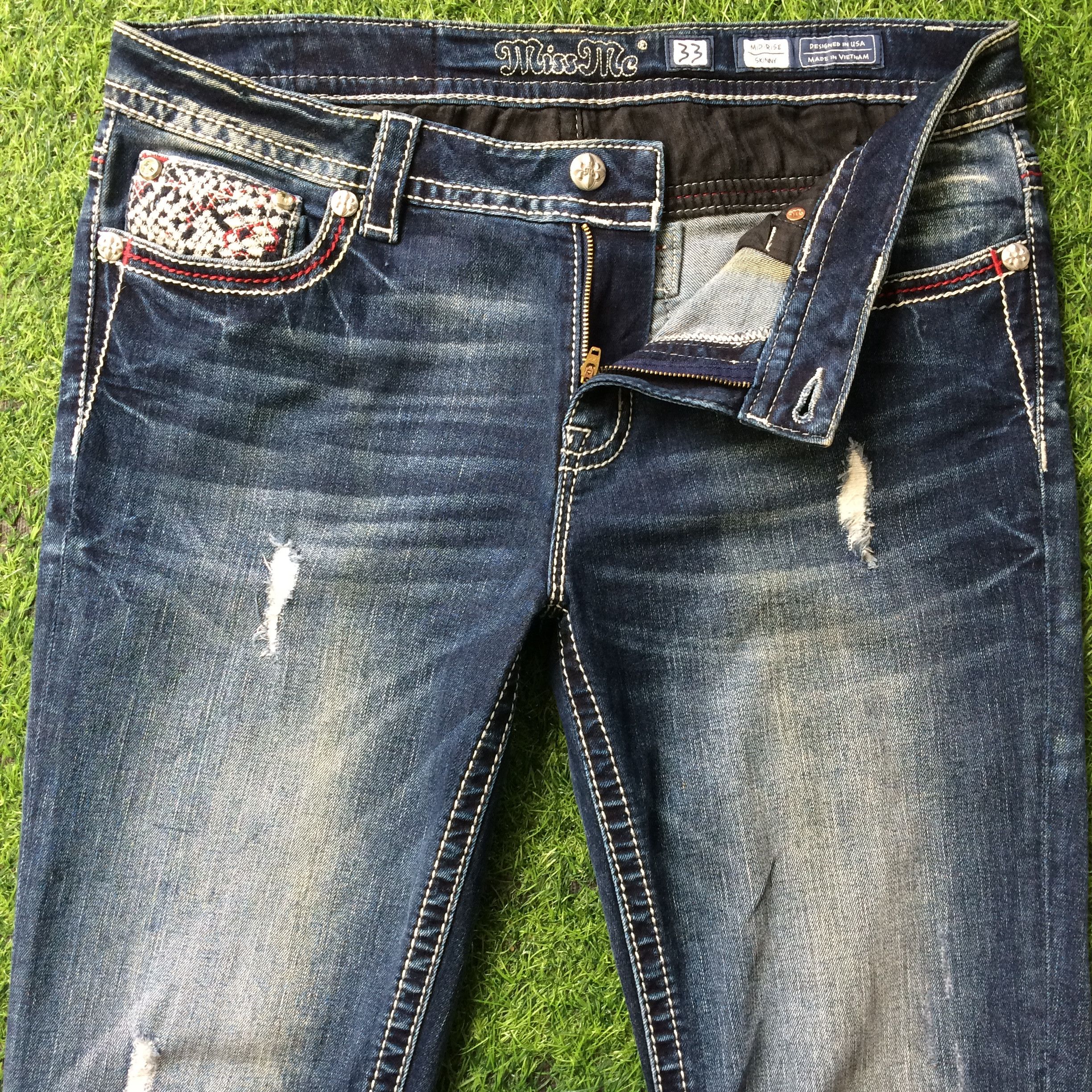 Designer × Miss Me Miss Me Skinny Denim Jeans D-550 Size 33" - 2 Thumbnail