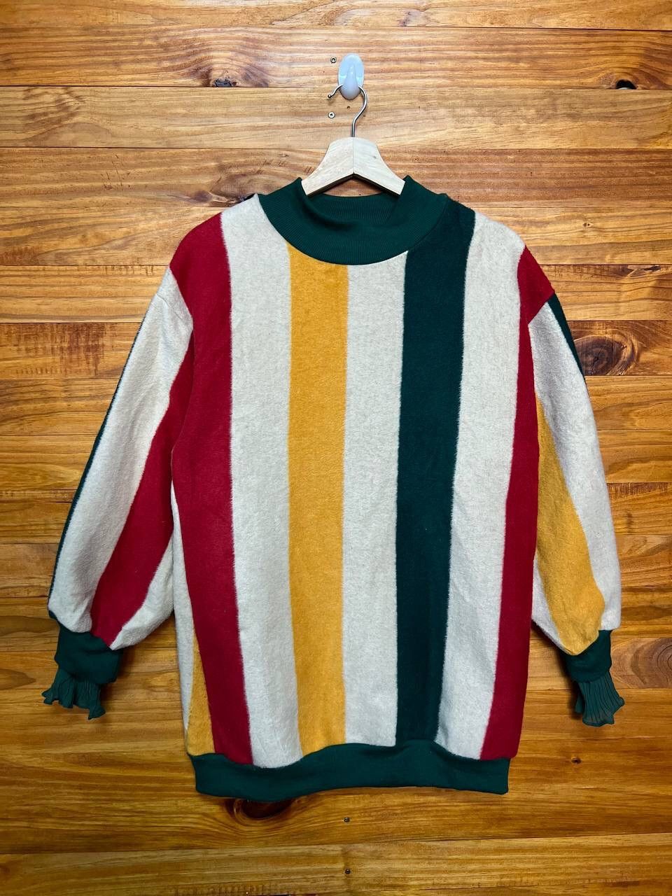 Japanese Brand MOCK NECK STRIPED FLUFFY SWEATER Size US M / EU 48-50 / 2 - 1 Thumbnail