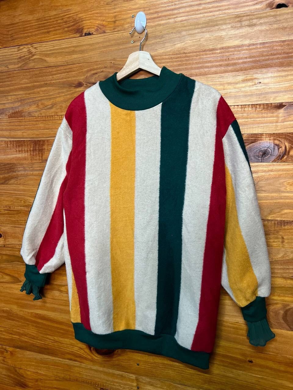Japanese Brand MOCK NECK STRIPED FLUFFY SWEATER Size US M / EU 48-50 / 2 - 3 Thumbnail