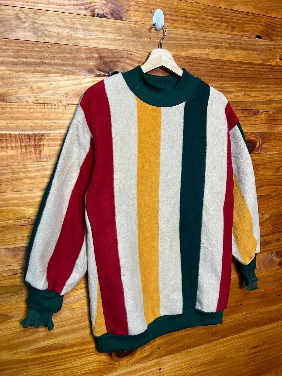 Japanese Brand MOCK NECK STRIPED FLUFFY SWEATER Size US M / EU 48-50 / 2 - 2 Thumbnail